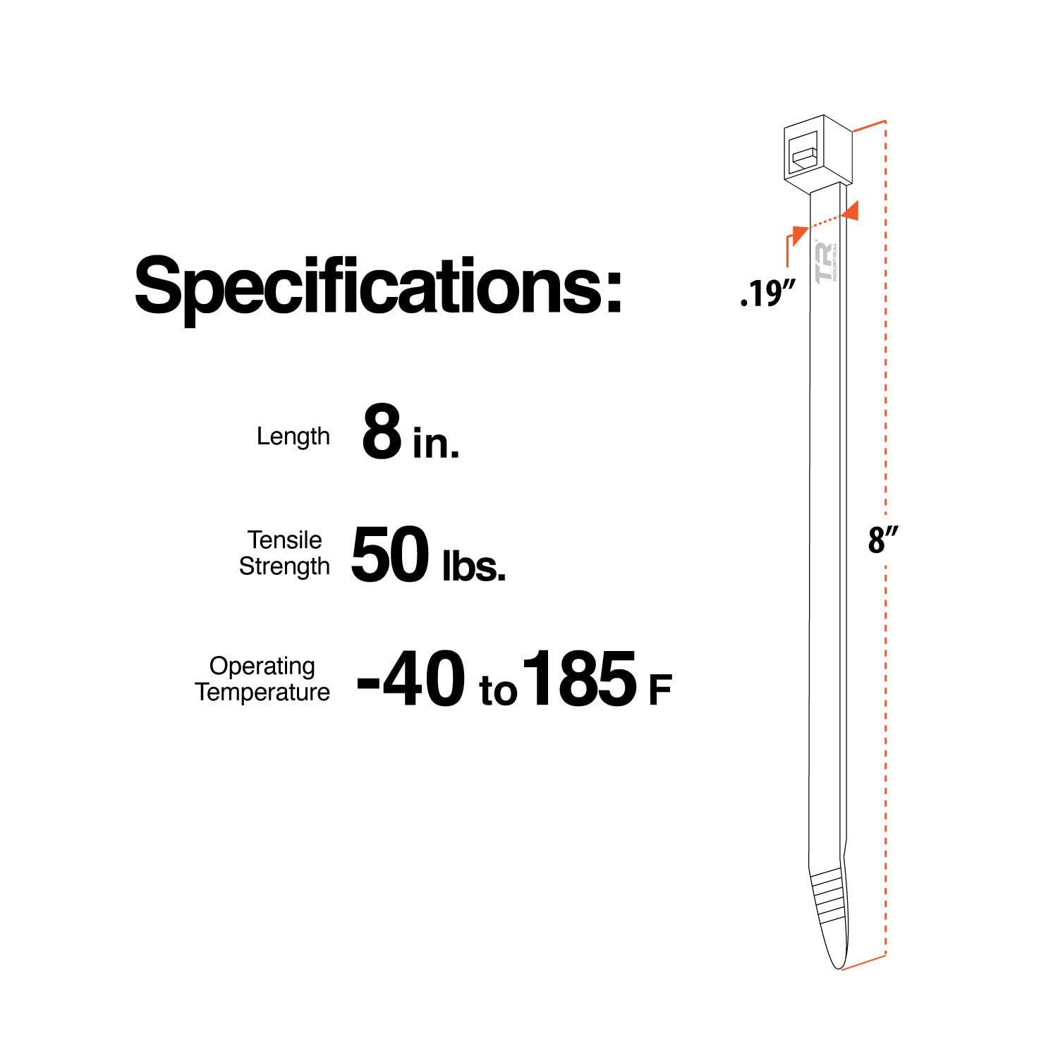 Multi-Purpose UV Resistant Black Cable Ties, 8 inches, 100 Pack