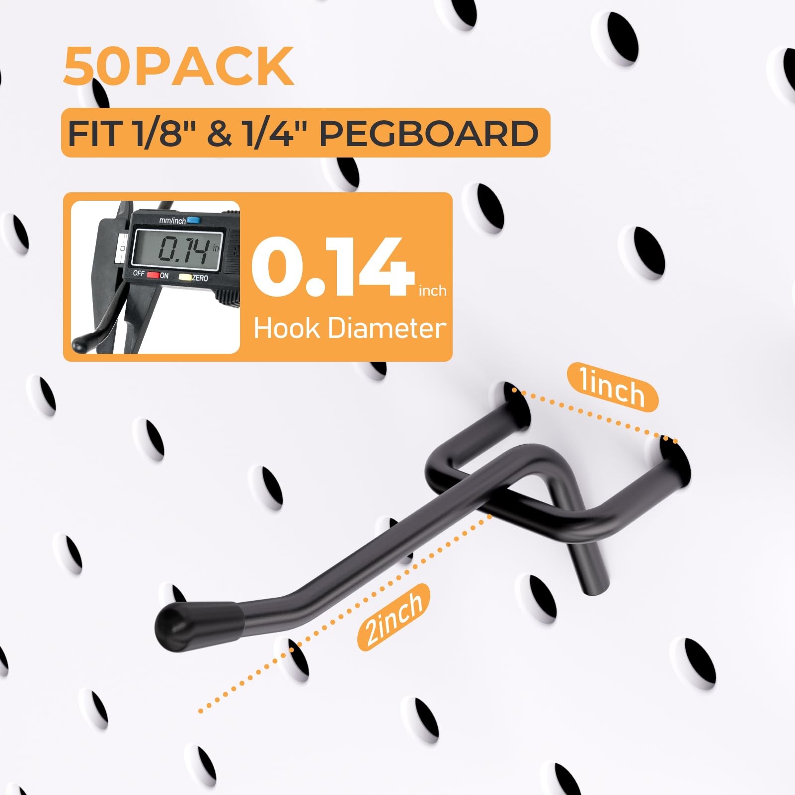 INCLY 50 Pack Black Pegboard Hooks, 2 Inch Peg Board Hooks 2 Inch,