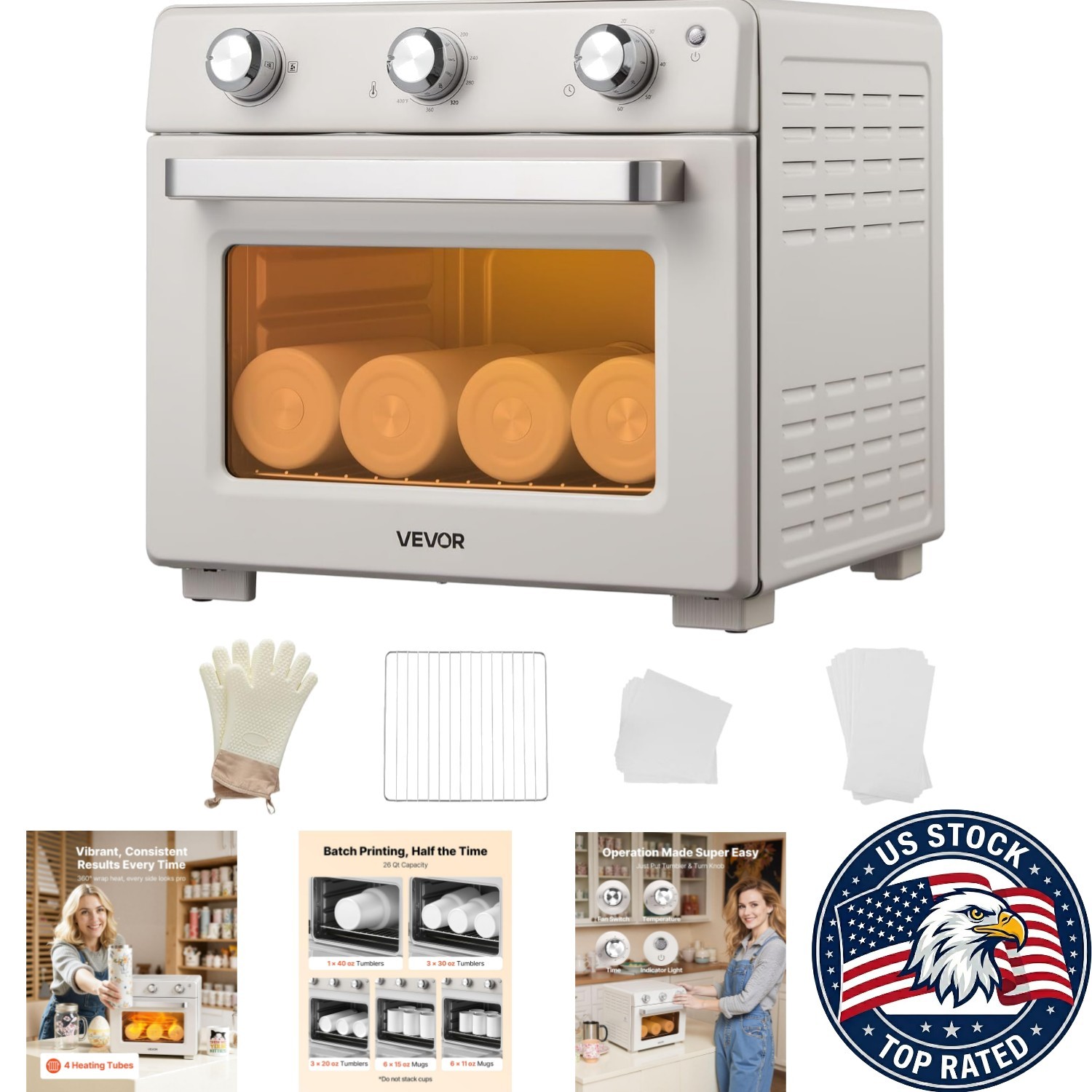 26 Qt Sublimation Oven with 50 Shrink Films & Gloves - Easy, Efficient Crafting
