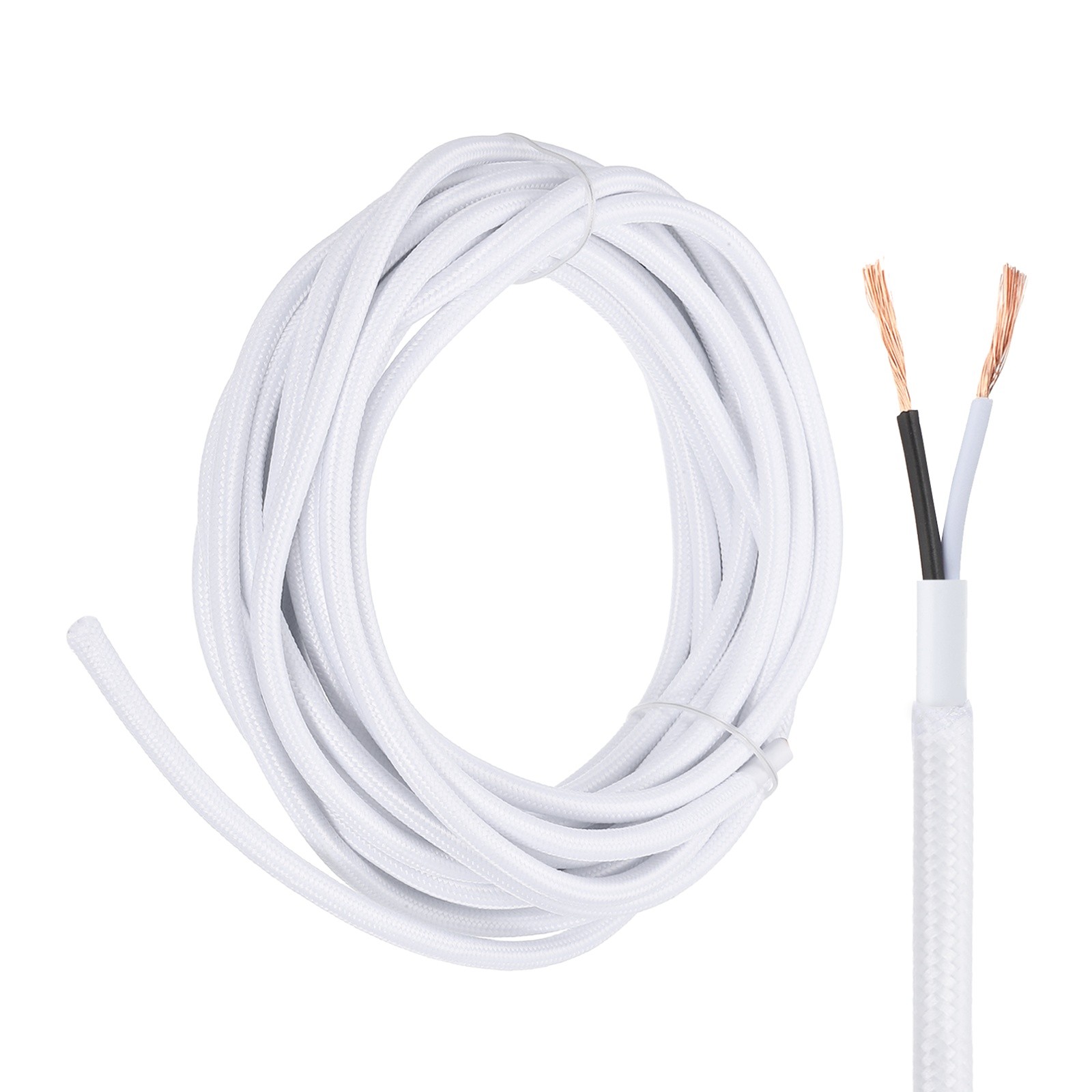 25Ft 18AWG 2 Conductor 300V Cloth Covered Lamp Wire Cord, White