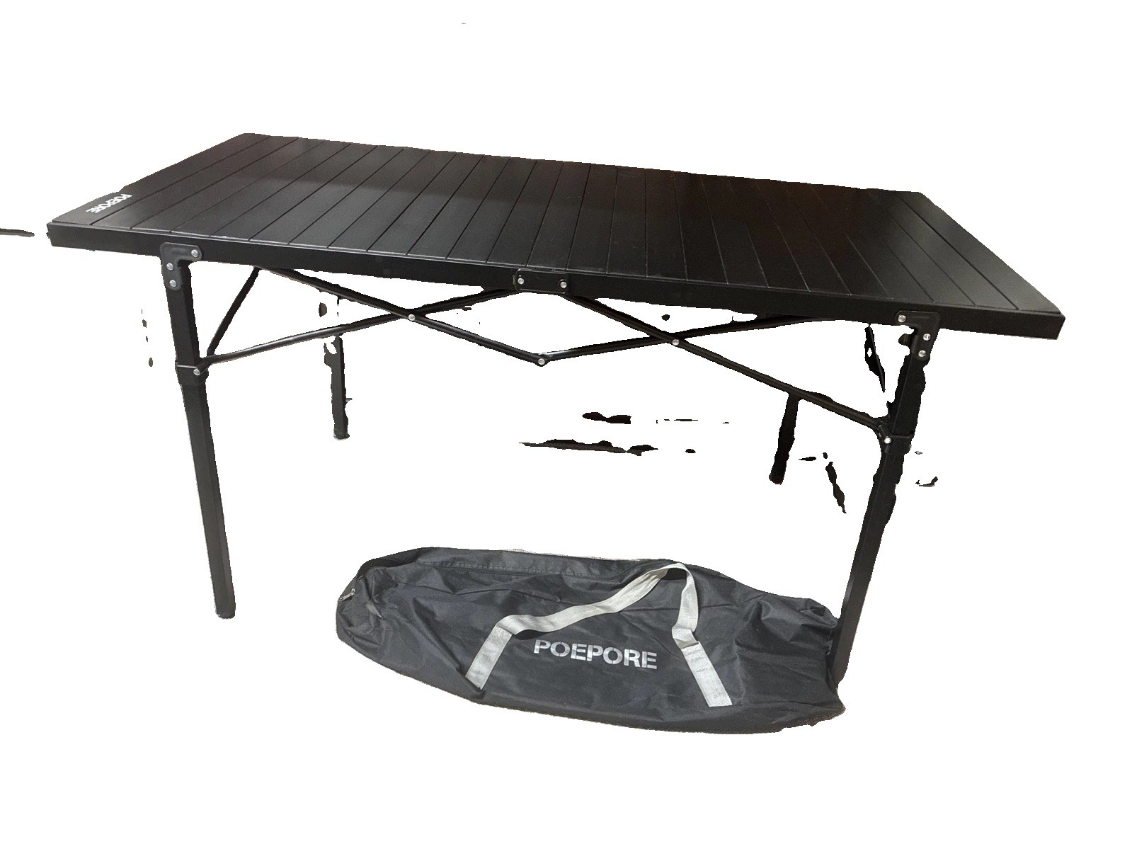 Poepore 55” Lg Black Aluminum Roll Up Outdoor Portable Table W/ Bag