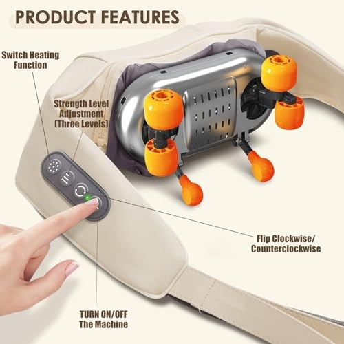 4D Wireless Deep Tissue Kneading Neck Massager with Heating Function, Shiatsu