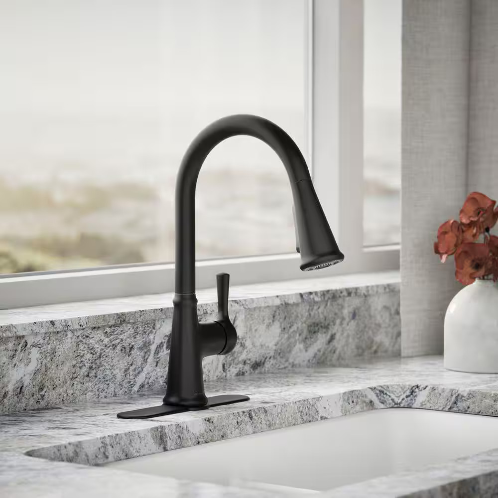 KOHLER Tyne Single-Handle Pull-Down Sprayer Kitchen Faucet in Matte Black
