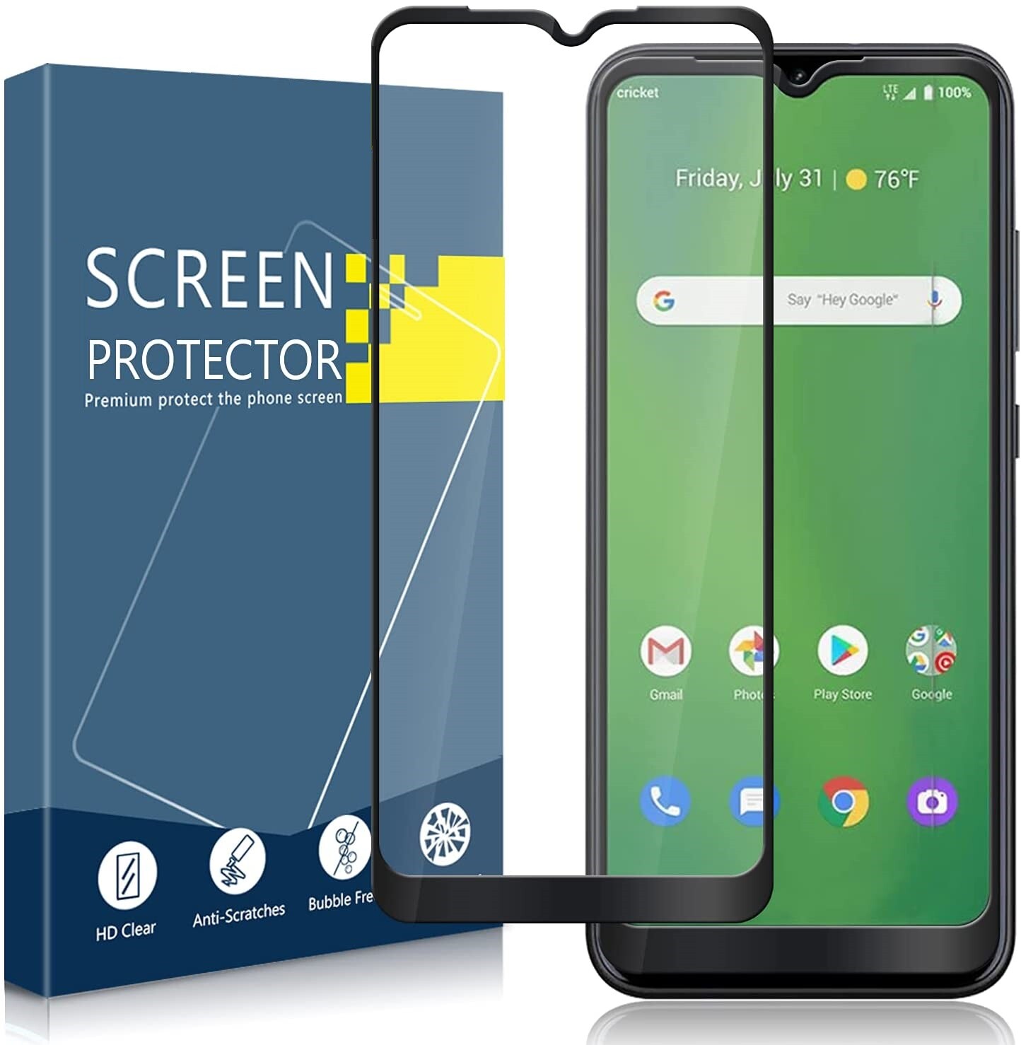 Full Screen Cover Cricket Ovation,AT&T Radiant Tempered Glass Screen Protector