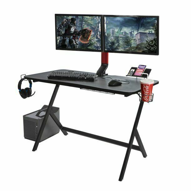 ATLANTIC FIRE STORM GAMING DESK W/ 24 MULTICOLOR LEDS AND 3 USB PORTS, BLACK *DM