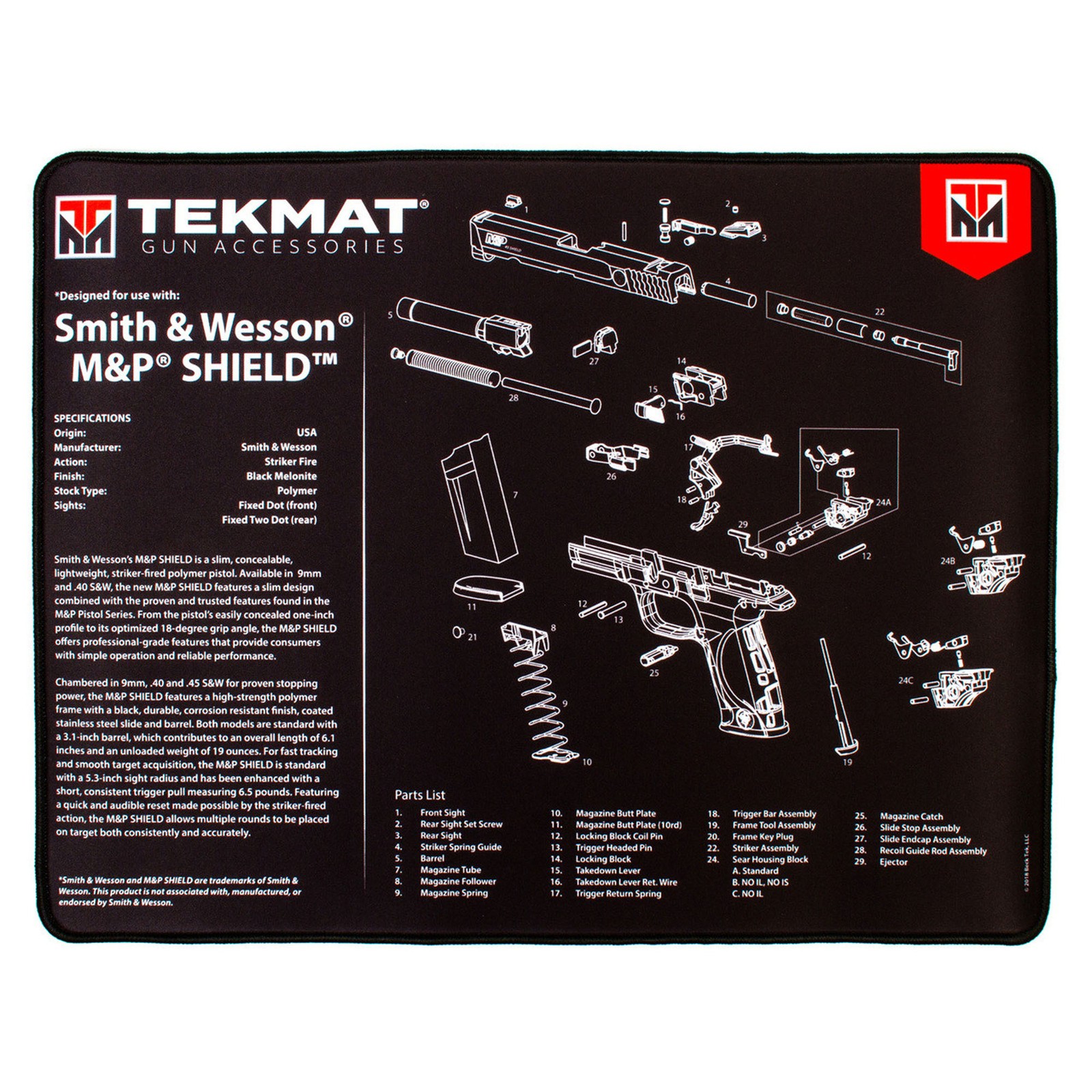 TekMat Ultra Premium Gun Cleaning Mat - 20" X 15" - S&W M&P Shield