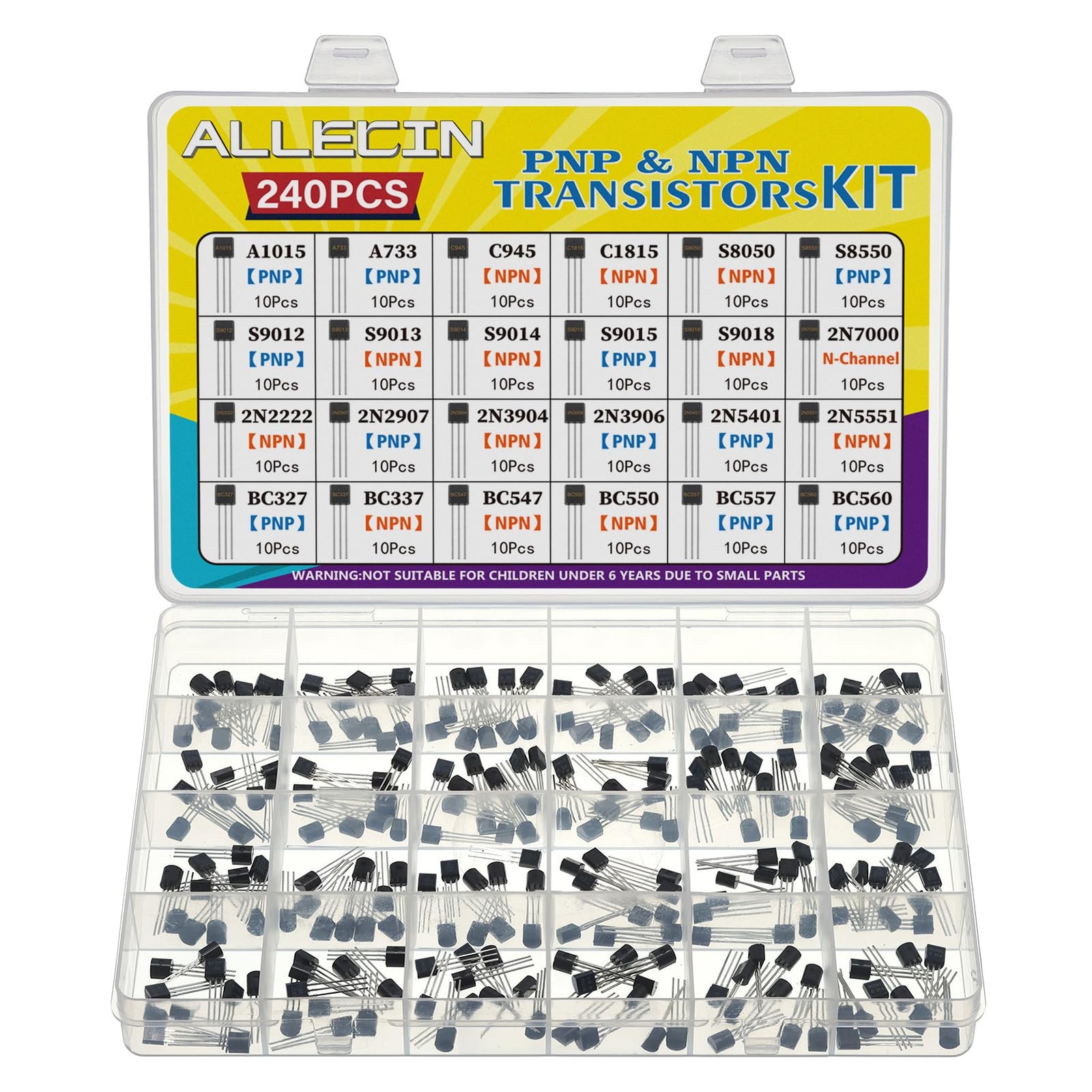 24-Value BJT Transistor Kit Assortment of PNP NPN TO-92 Transistors