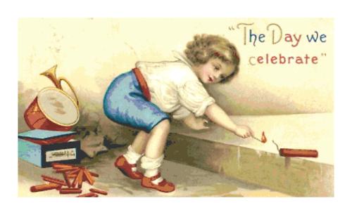 Retro 4th of July Child w. Fireworks Counted Cross Stitch Needlepoint