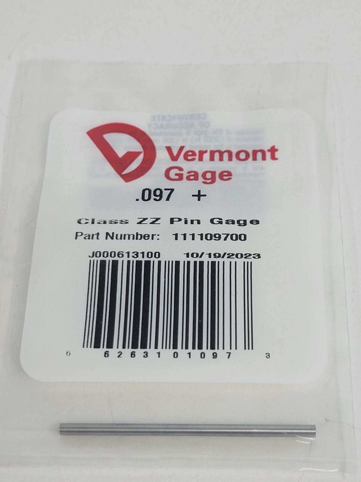 Vermont Gage - 111109700 - .097+ Class ZZ Pin Gage