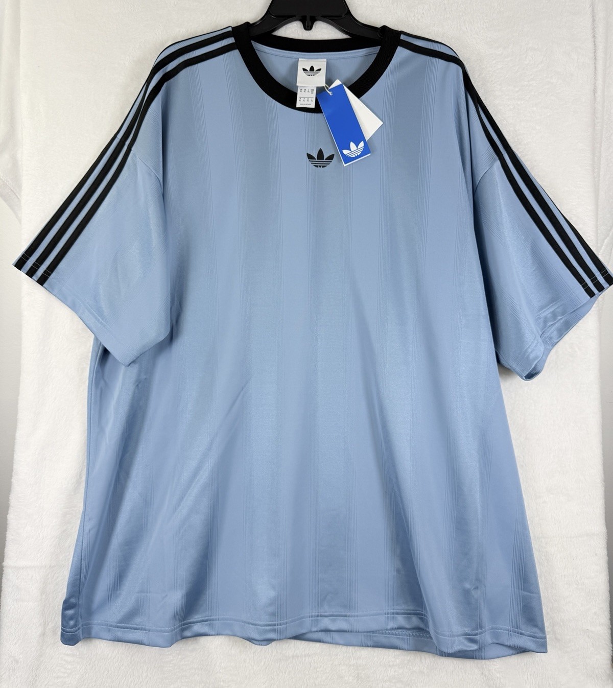 Adidas Jacquard Jersey Mens 2XL Ash Blue Black T Shirt Originals New NWT
