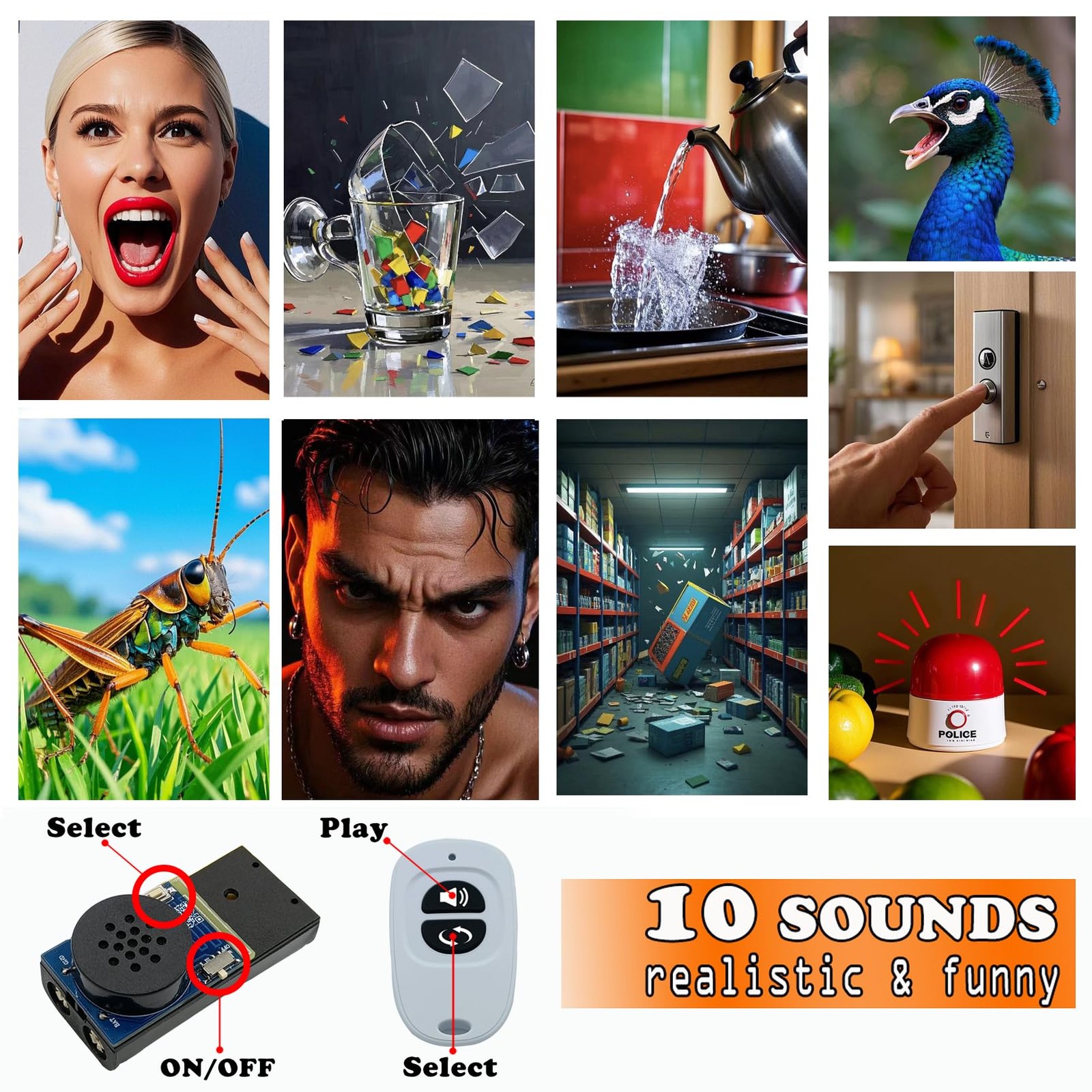 YueFeiAud Cricket Noise Maker Prank with Remote Control, 2 PCS, Black/White