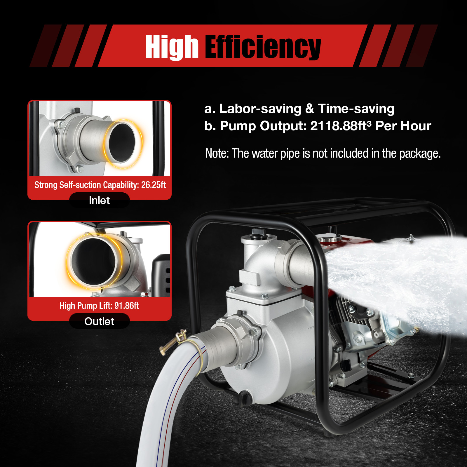7.5HP 3000W Gas Power Semi-Trash Water Pump High Pressure Garden Irrigation