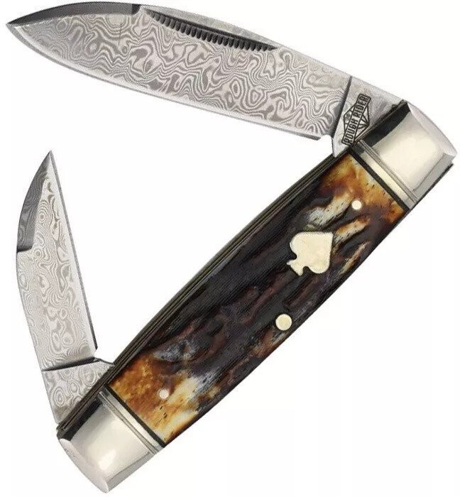 Rough Ryder Pocket Knife Damascus Steel Blades Cinnamon Handle - RR2530 KB299