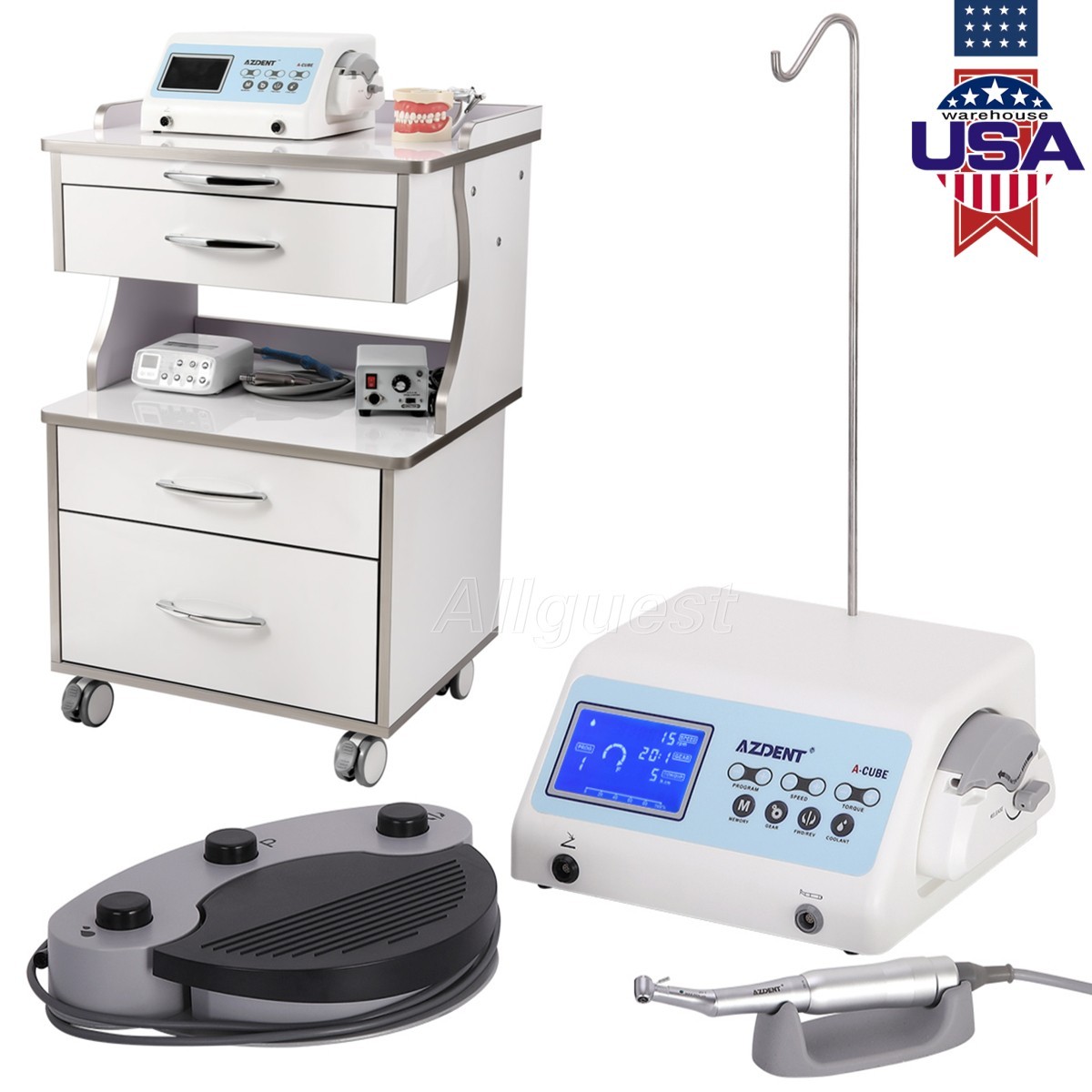 Sistema de Motor Implantes Dentales y Carrito de Gabinete Médico con 3 Cajones