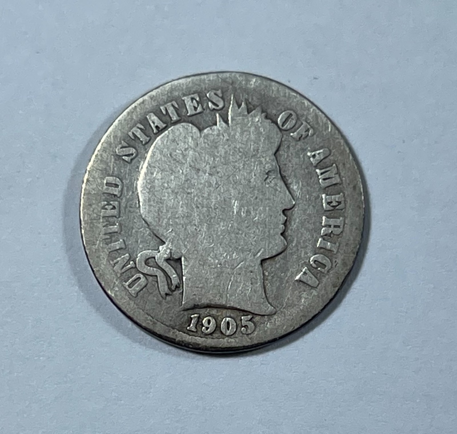 1905-O Barber dime micro "O" Abt. Good cleaned (#12825)