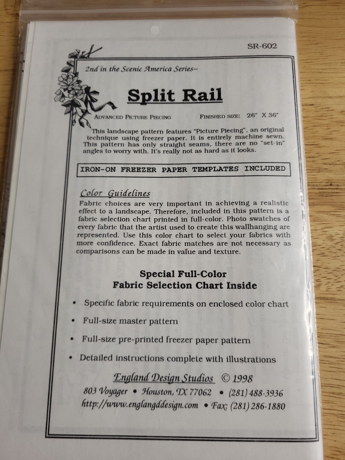 Split Rail 26 X 36 Quilt Pattern By England Design Studio