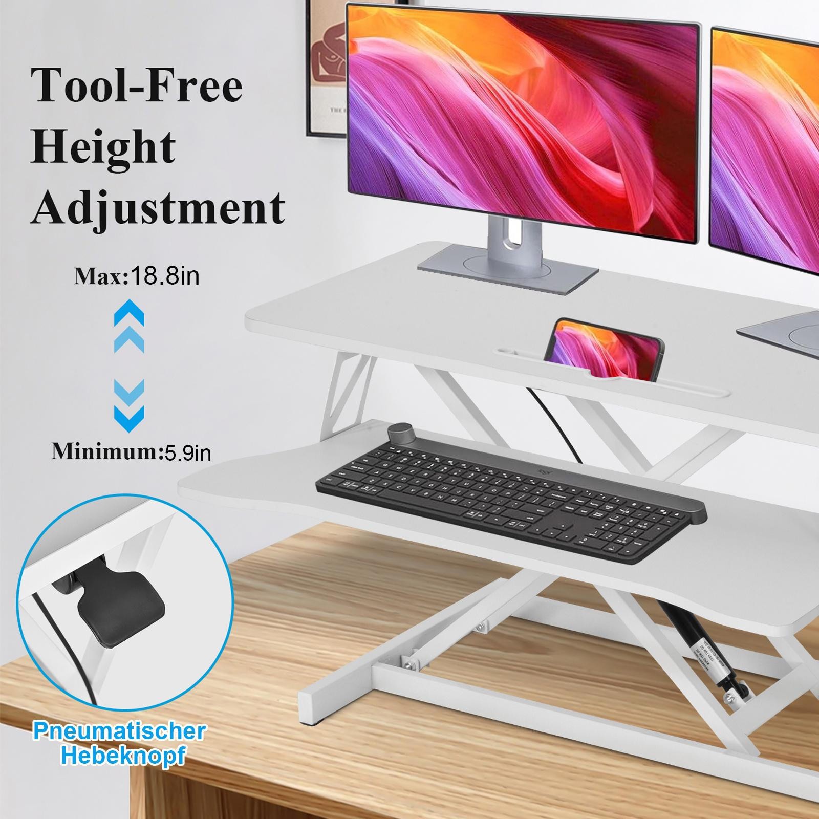 37" Standing Desk Converter - Height Adjustable Office Desk Riser