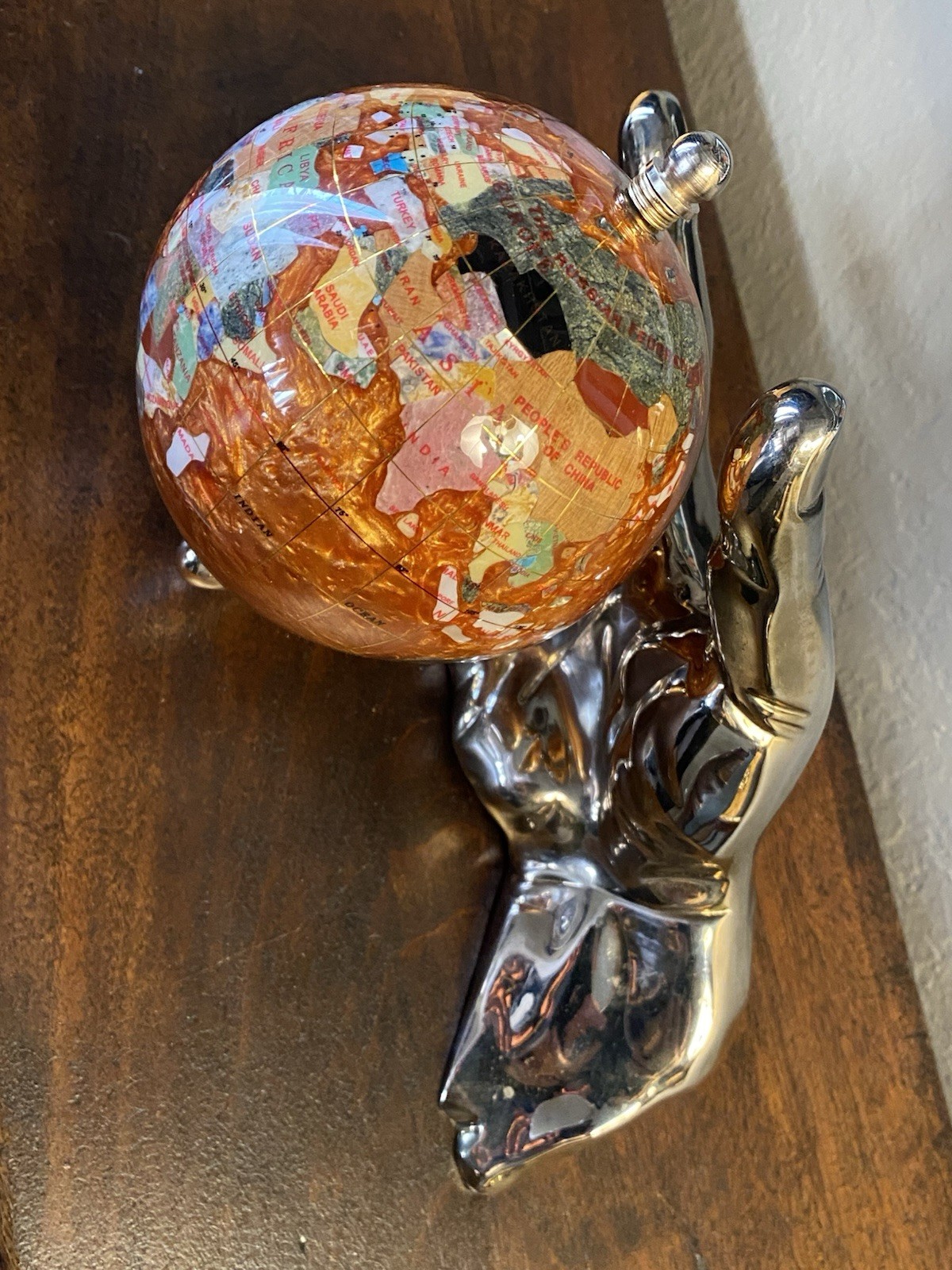 Alexander Kalifano Gemstones & Brass World In Hand 10” Long x 6” High Excellent