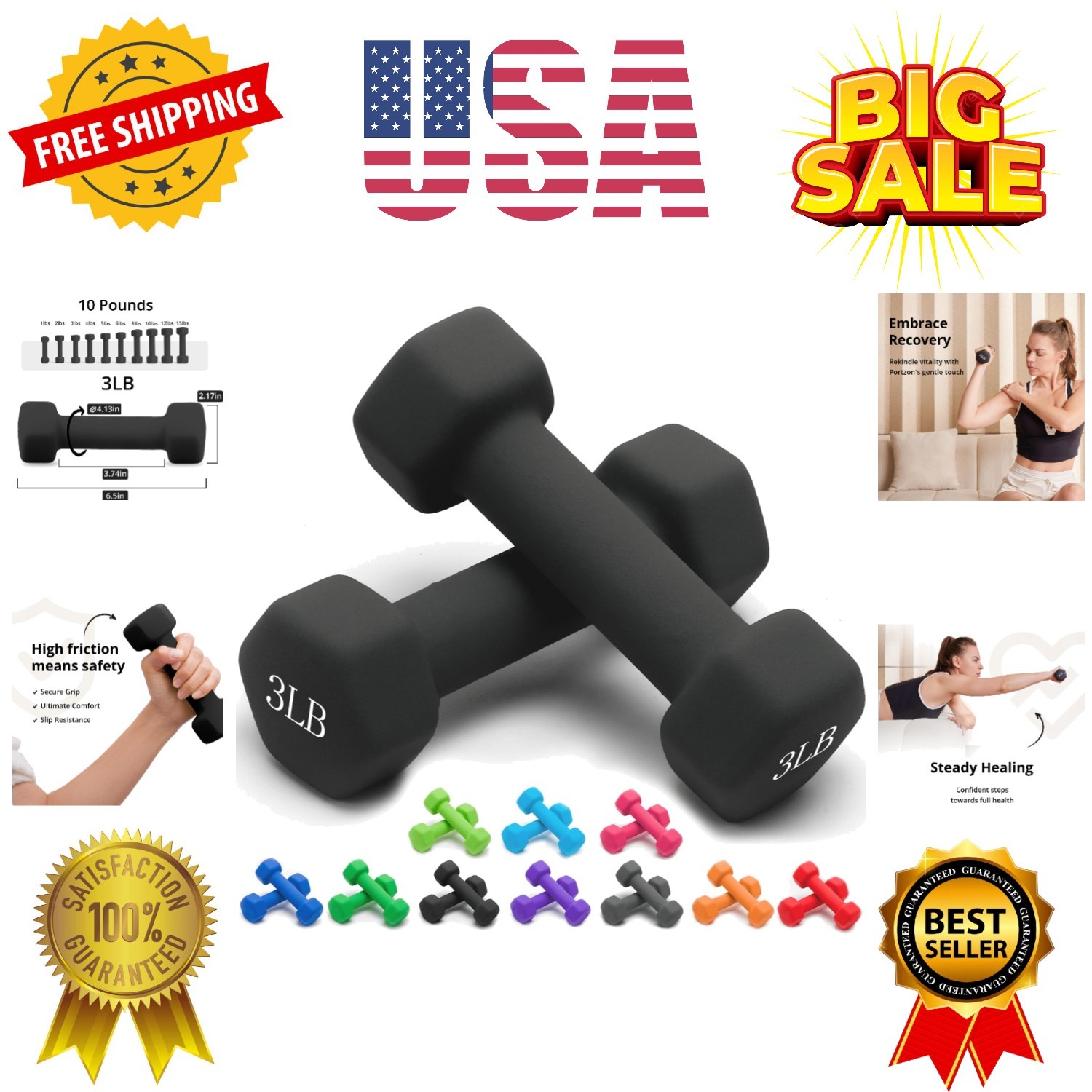 Weights Dumbbells 10 Colors Options Compatible with Set of 2 Set,1-15 LB, Ant...