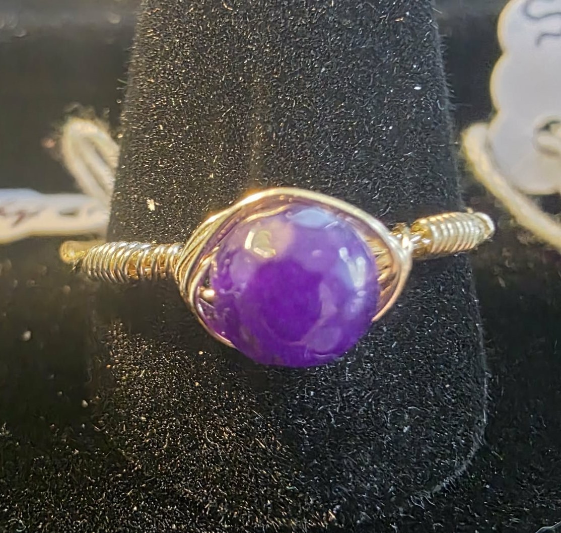 Handmade size 13 Wire-Wrapped Amethyst Ring with Silver-Plated Wire