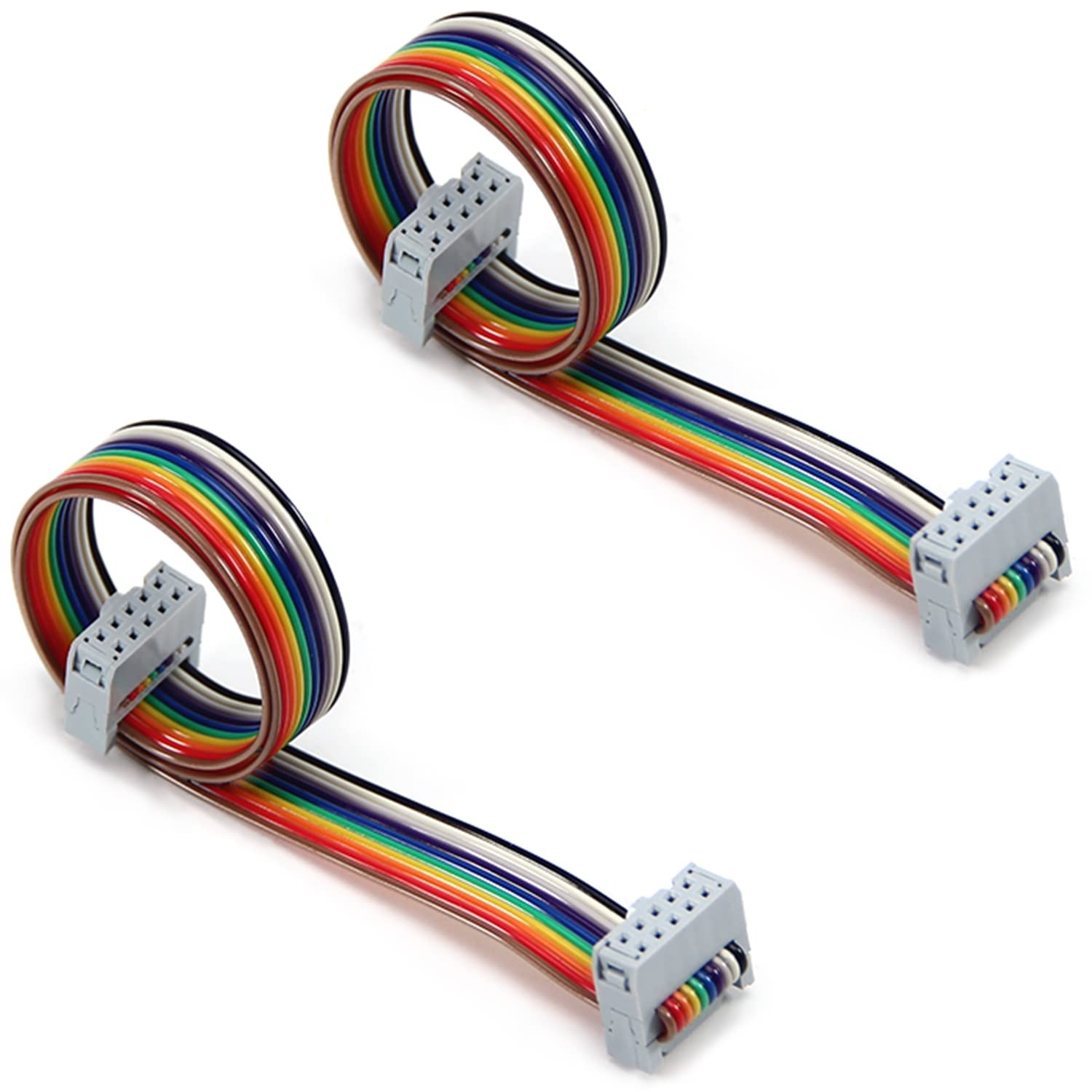 2 PCS IDC Rainbow Wire Flat Ribbon Cable 10 Pin 30cm Length 2.54mm Pitch