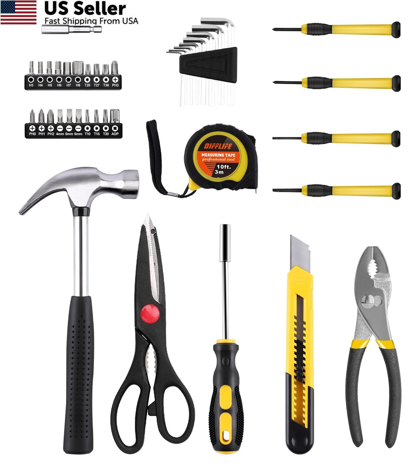 DIFFLIFE 40-Piece Tool Set - General Household Hand Kit with Plastic...