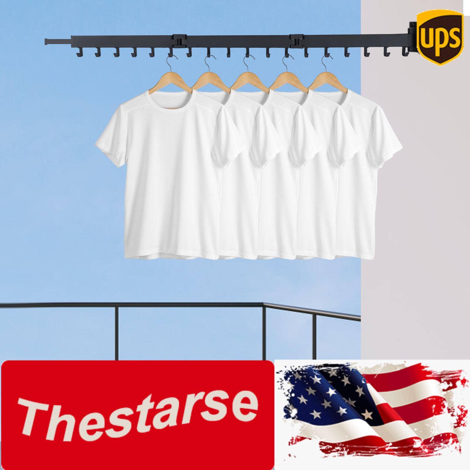 Retractable Clothes Hanger Tri-fold Drying Rack Laundry Indoor Outdoor Wall Rack