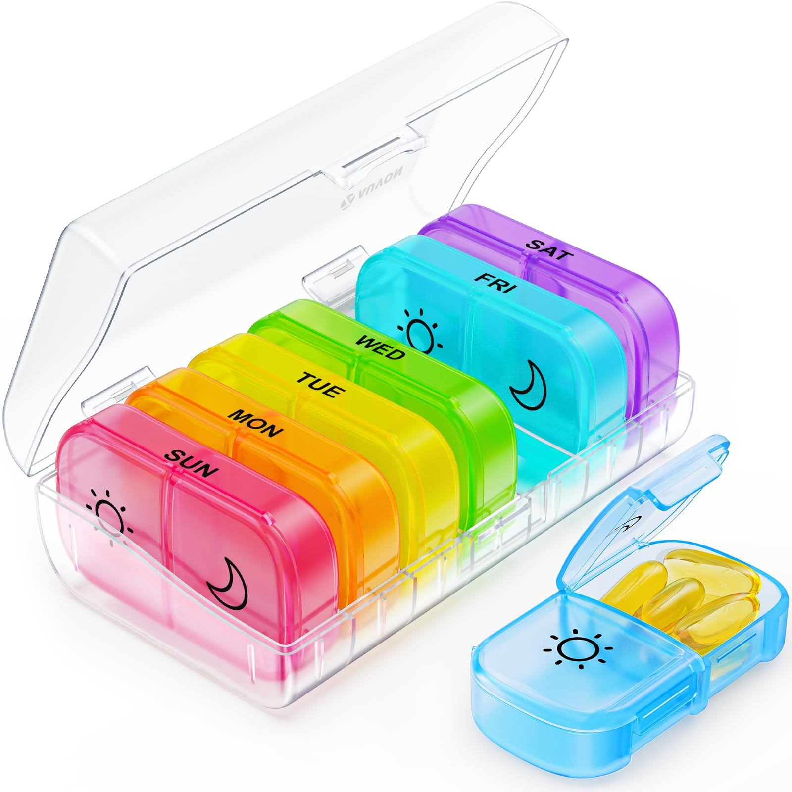 AUVON XL Weekly Pill Organizer 2 Times a Day with One-Side Large A-clear
