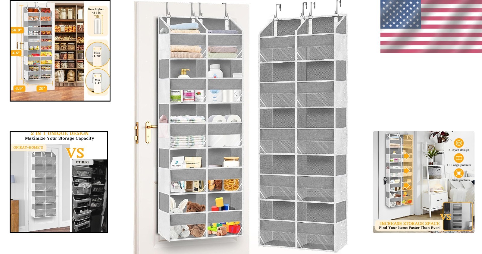 Durable 80lb Capacity Over The Door Organizer with Mesh Pockets for Easy Access