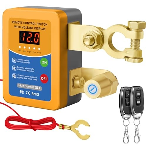 Remote Battery Disconnect Switch 12V, 240A Kill Switch for Car with Led Yellow