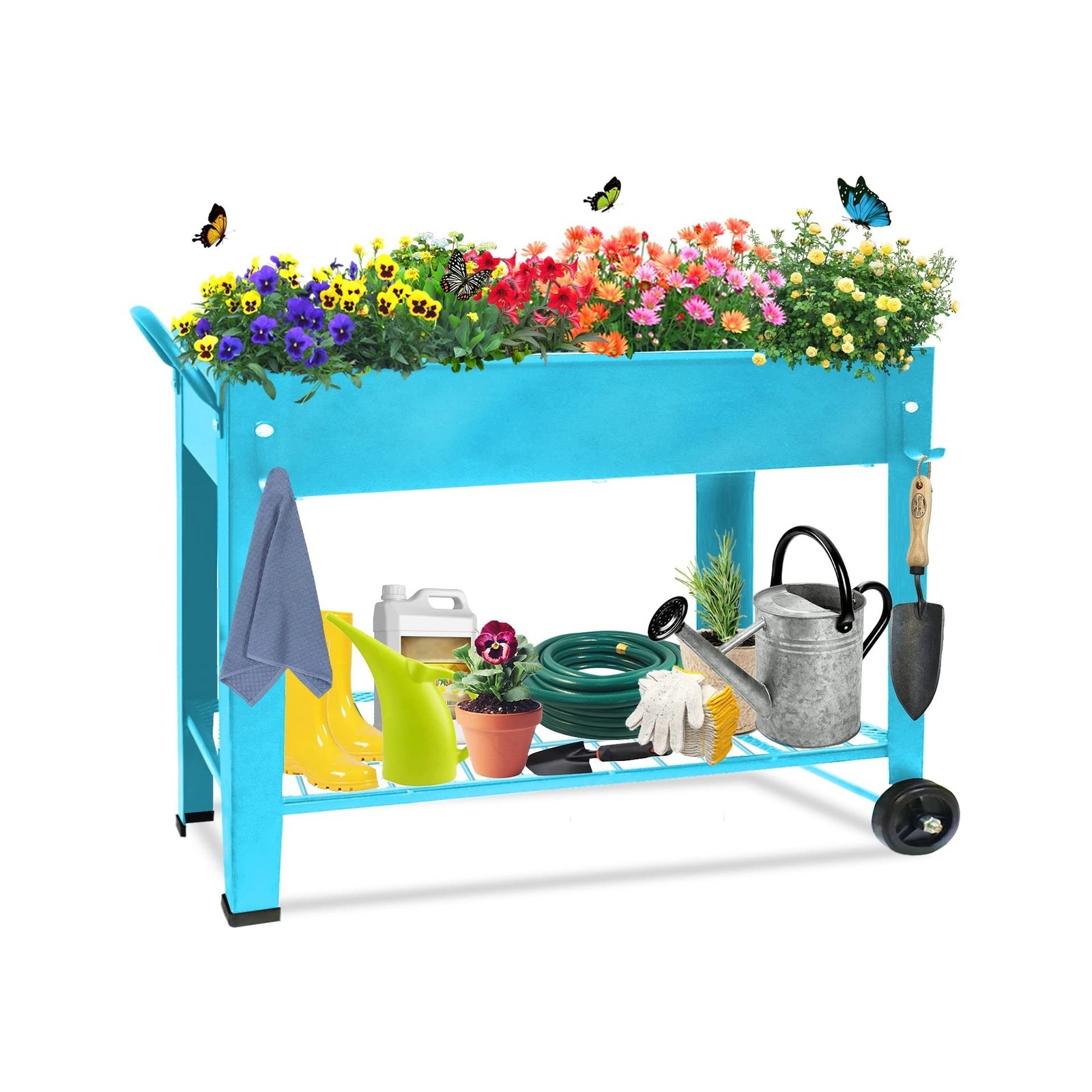 Raised Planter Box Beds with Wheels Legs, Elevated Garden Bed for Indoor Outd...