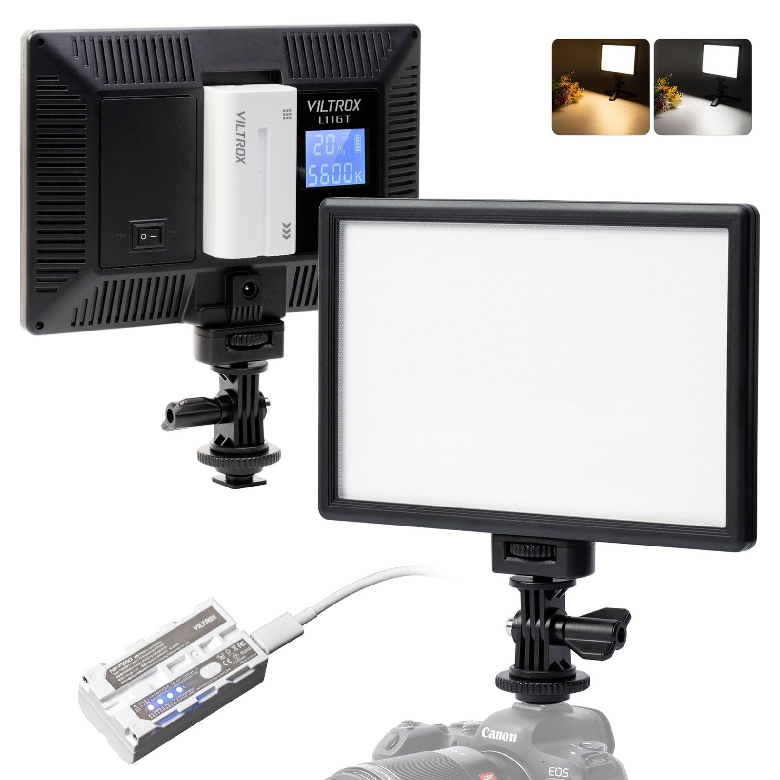 15W LED Video Light Panel, 3300K-5600K On Camera Light, Super Thin Key Light ...