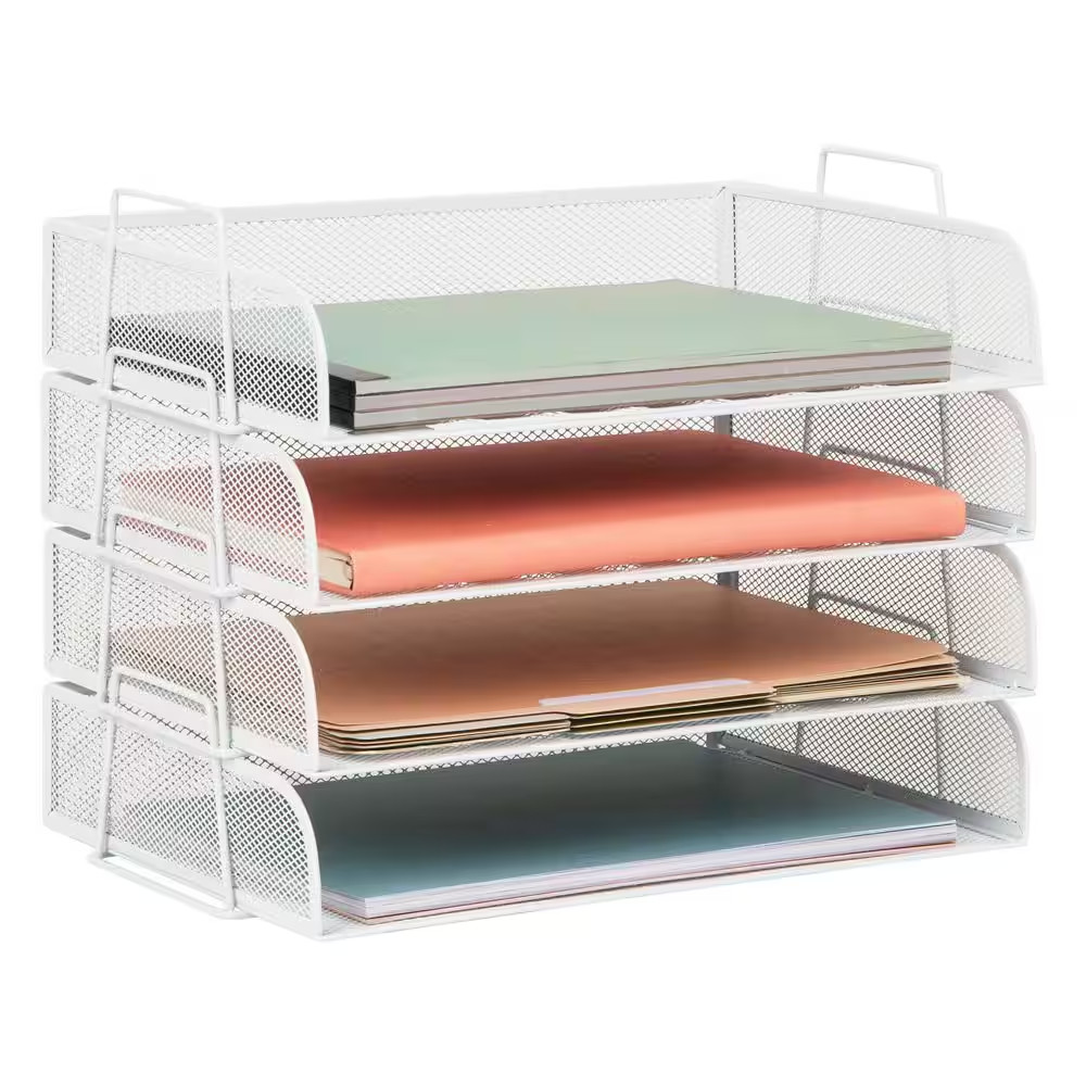 14 In. L X 9.75 In. W X 11.25 In. H Stackable Paper Tray Desktop Organizer, 4 Pc