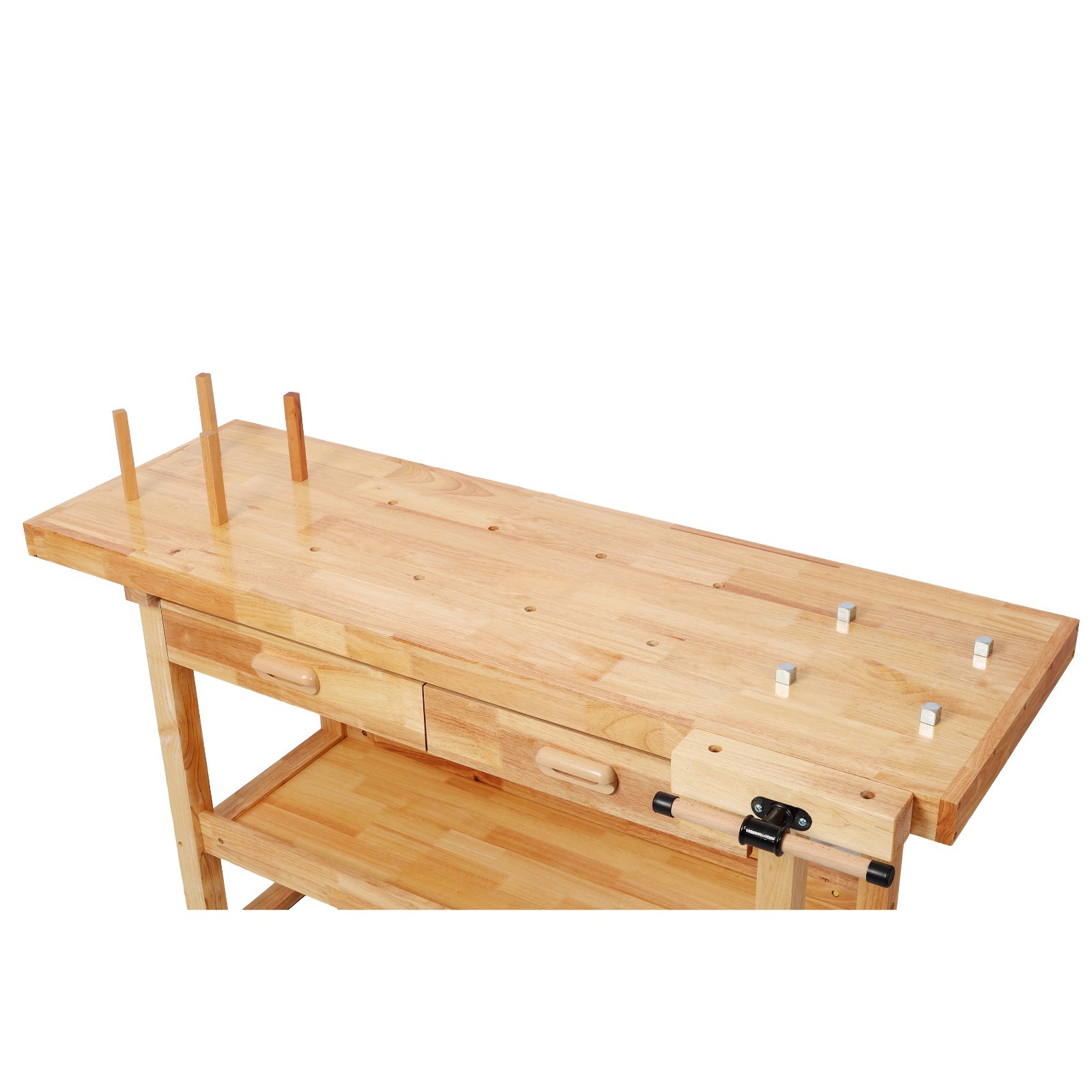 60" Rubberwood Workbench with 2 Drawers & Shelf for Garage & Workshop