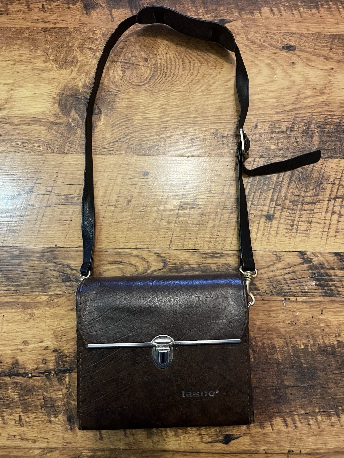 Tasco Brown Leather Binocular Case Bag with Shoulder Strap for Binoculars