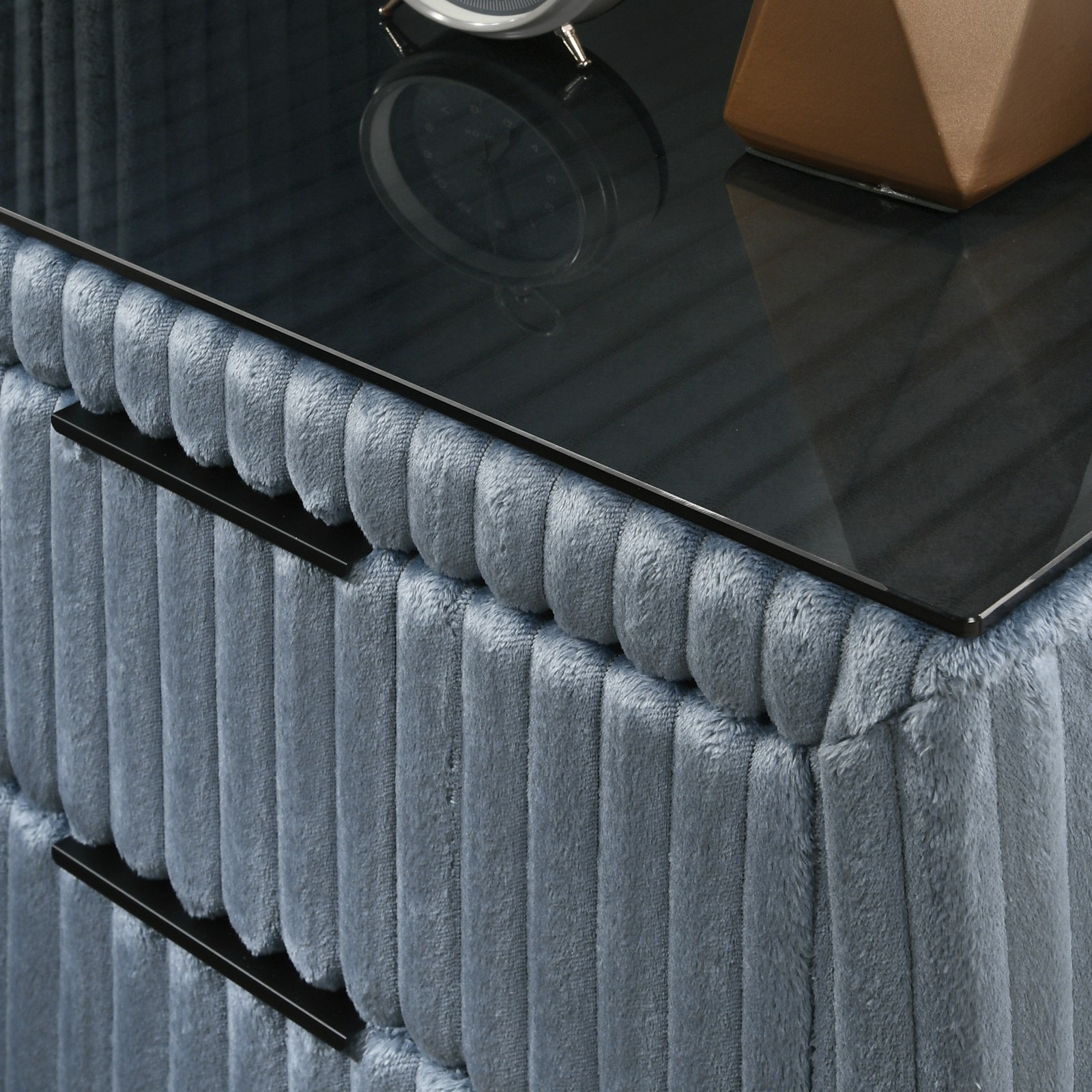 Wide Wale Corduroy Upholstery Nightstand, Blue