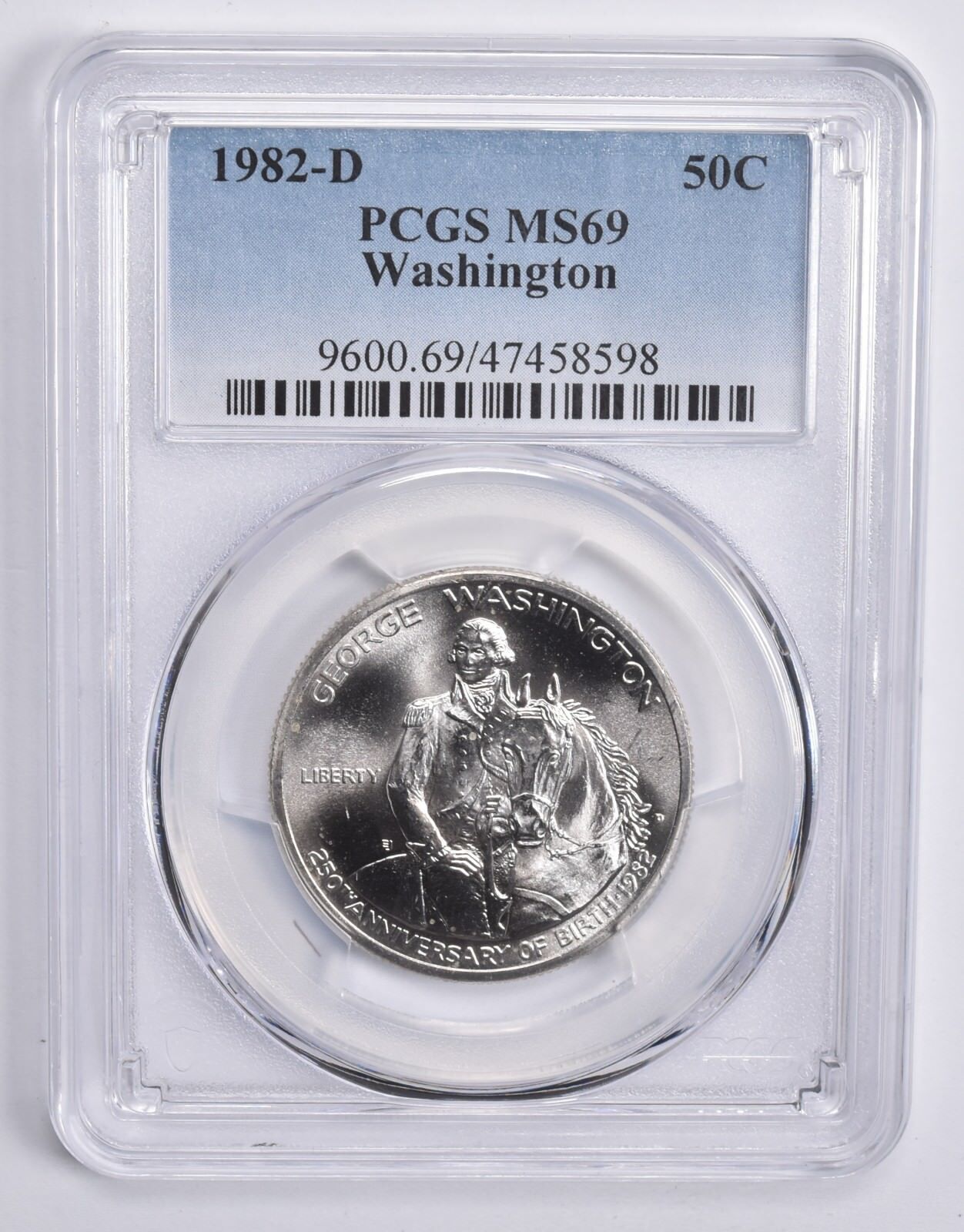 MS69 1982-D Washington Commemorative Half Dollar PCGS Blue Label
