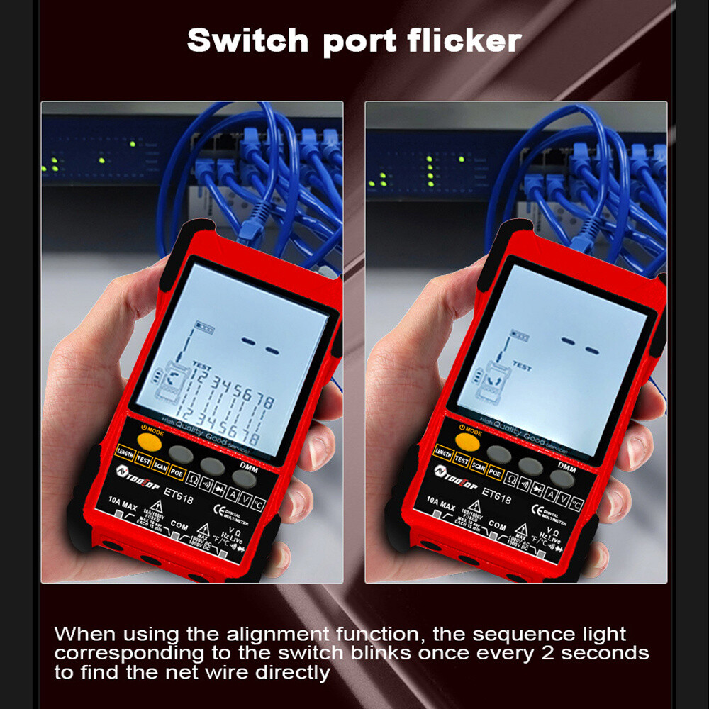 Multifunctional Network Cable Tester With LCD Display Multimeter Line Finder Red