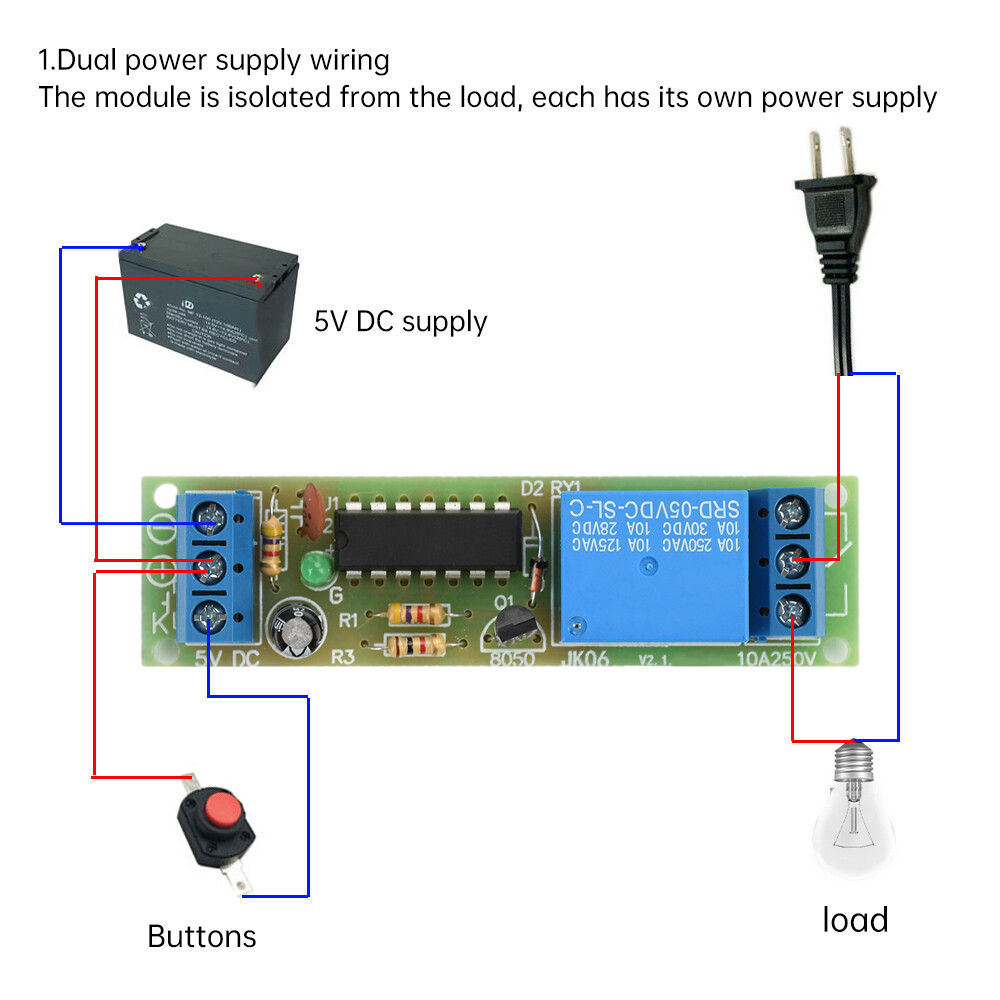 DC5V 1 Way Bistable Single Key Switch Relay Module High Level Self-Locking Relay