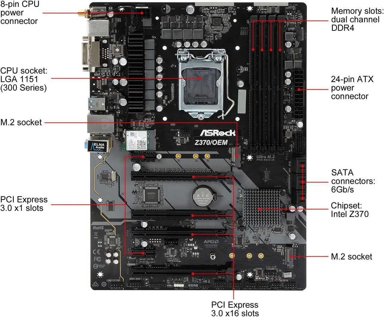 ASRock Z370 OEM ATX MB LGA 1151 8th 9th Gen 2x M.2 WiFi BT DDR4 4266 4x PCIe x16