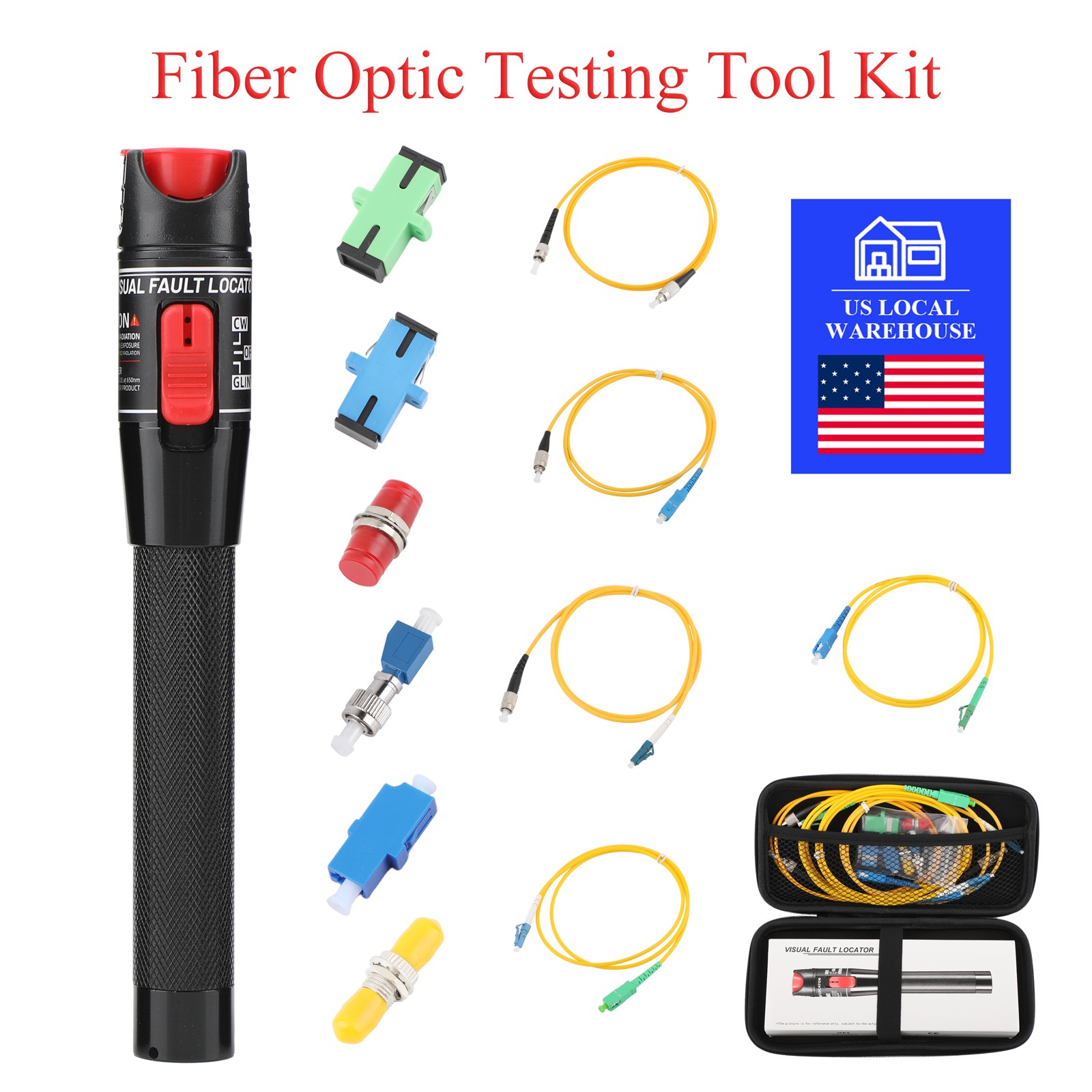 12PCS Fiber Optic Cable Test Kit, 30/50/100MW FTTH Optic Pen with 5 Patch Cords