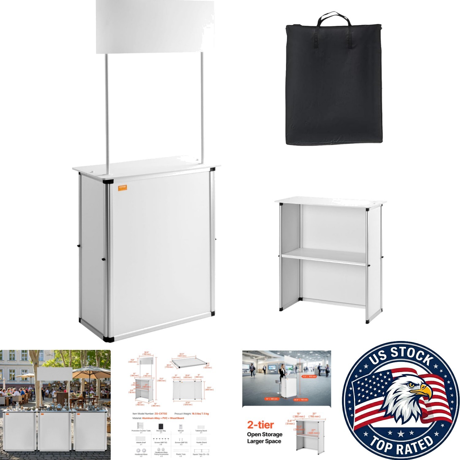 Versatile Display Exhibition Counter Stand in White - Quick Assembly & Storage
