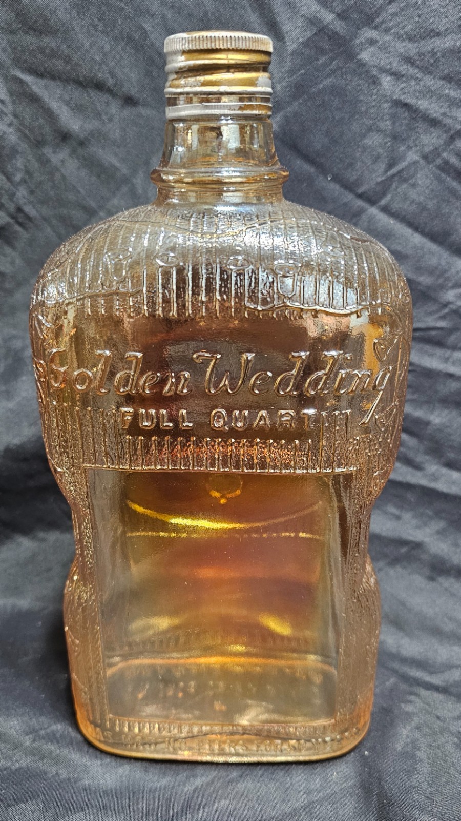 Golden Wedding  Vintage Quart Whiskey Bottle with Cap | Has crack on bottom