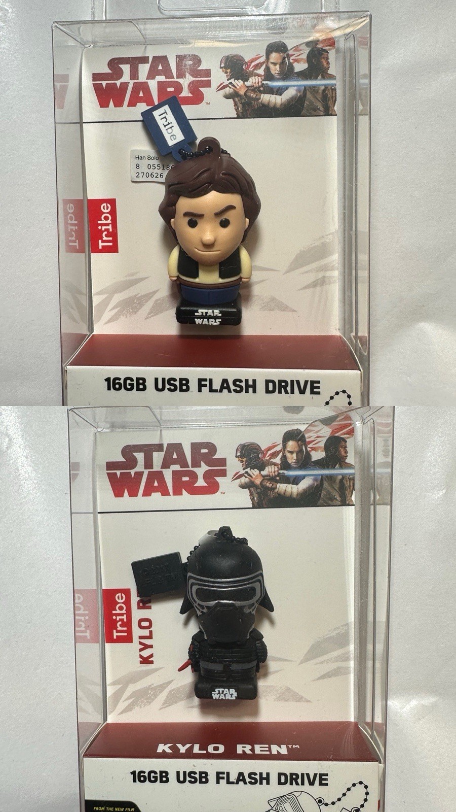 Lot of 2 Tribe Star Wars 16 USB Flash Thumb Drive Memory Han Solo & Kylo Ren NEW