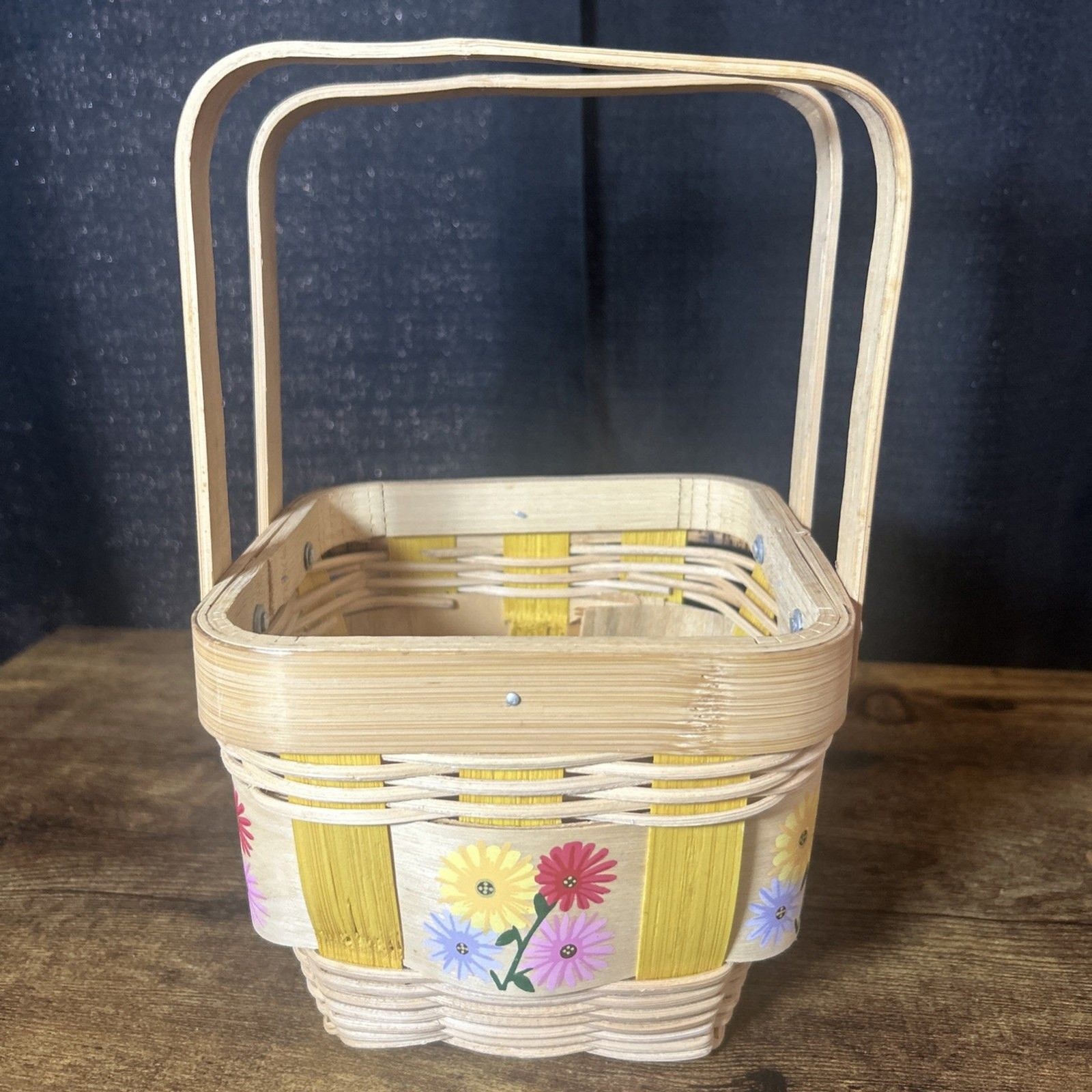 Painted Basket Double Hinge Handles Split Light Color Wood Floral Easter Spring