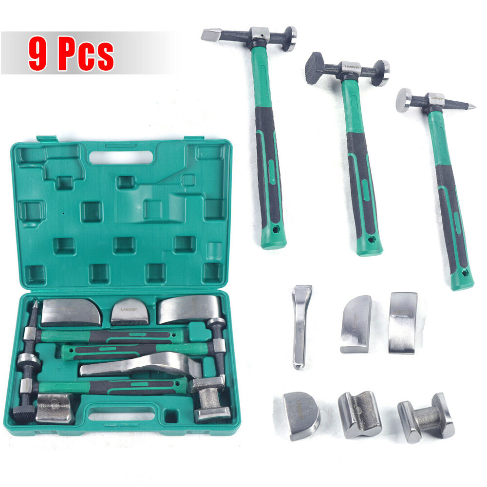 9pcs Set Hand Car Auto Body Work Hammer Fender Tool Dent Crowbar Repair Kit NEW