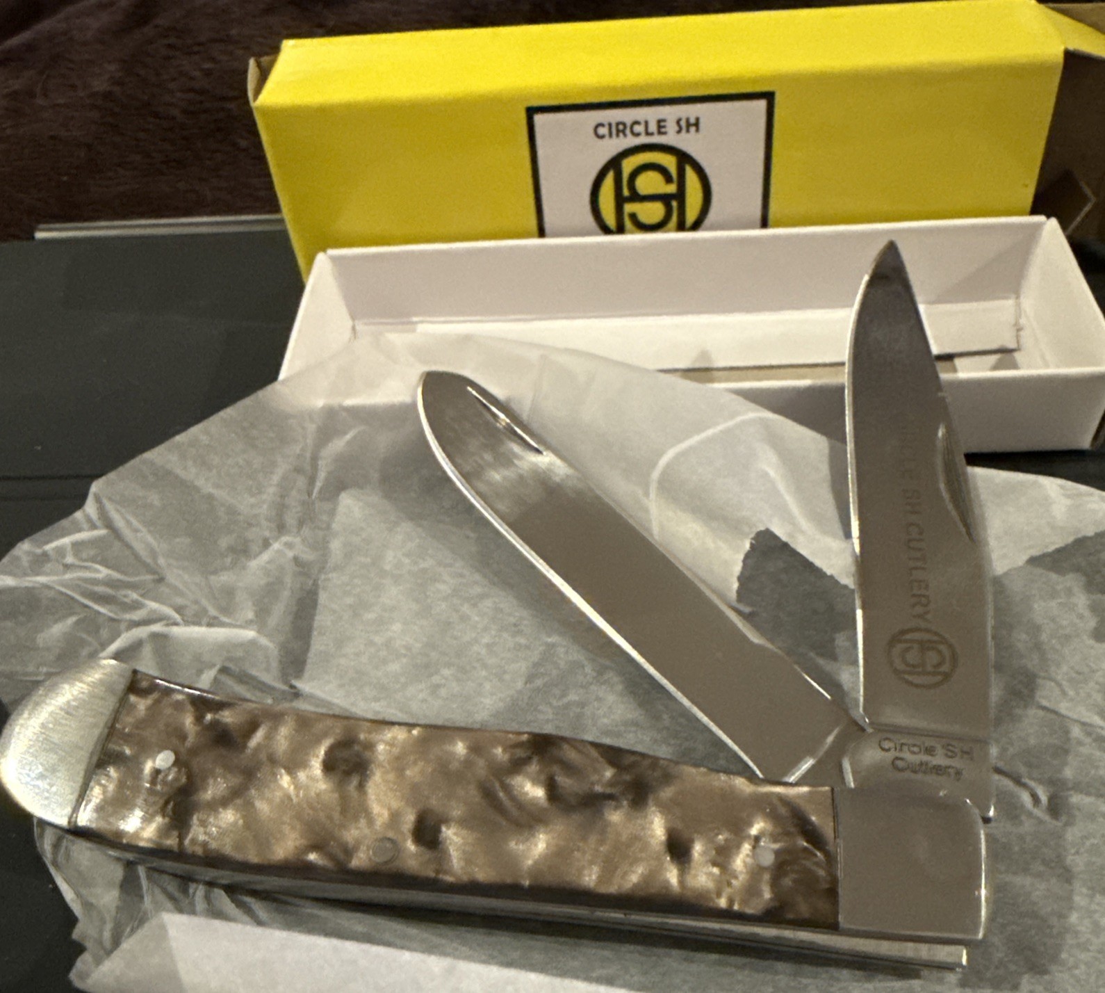 Circle SH Cutlery OK324 Folding Silver Marble Trapper Pocket Knife