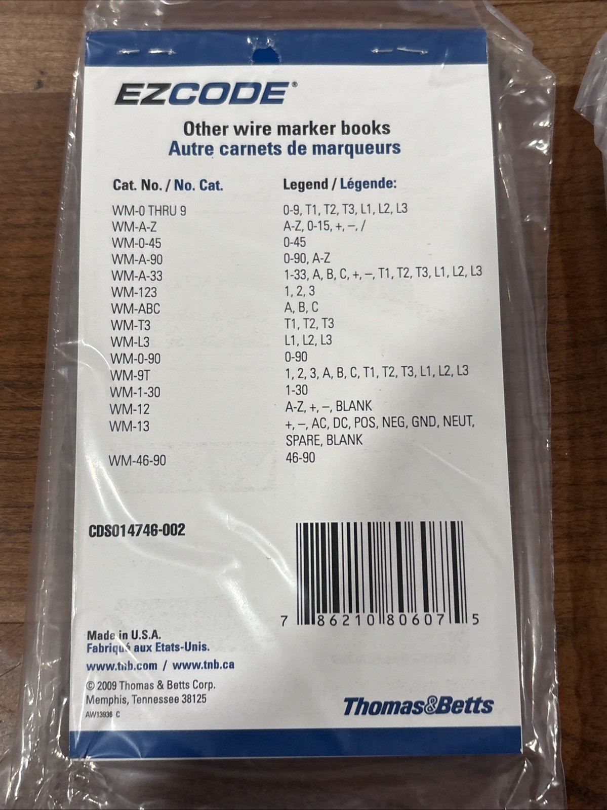 Thomas & Betts EZCODE Pocket Pack Wire Markers Book WM-0-45 & 46-90 - New 2-pack