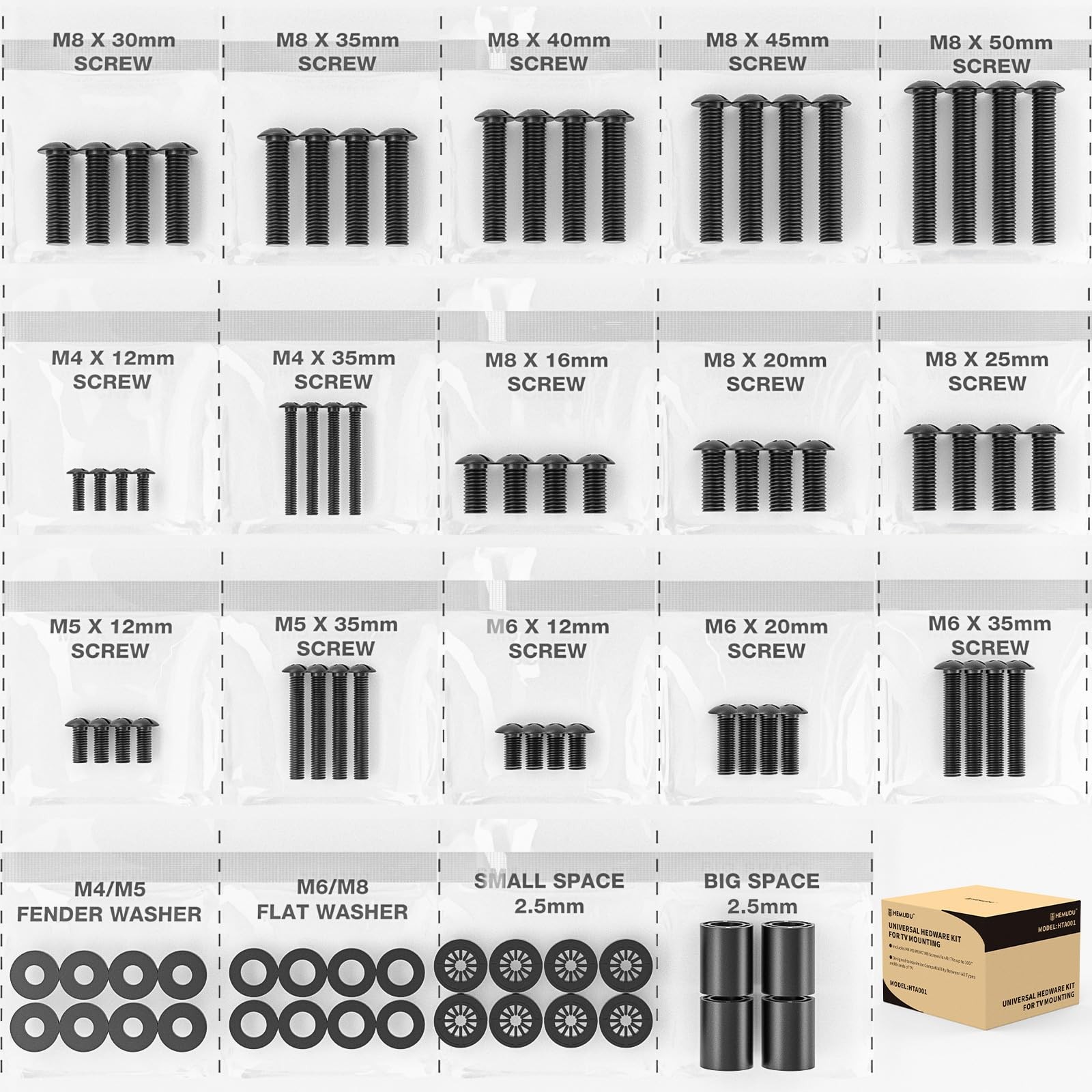 TV Mount Screws Universal Installation Hardware Kit Screw PACKAGE, Black