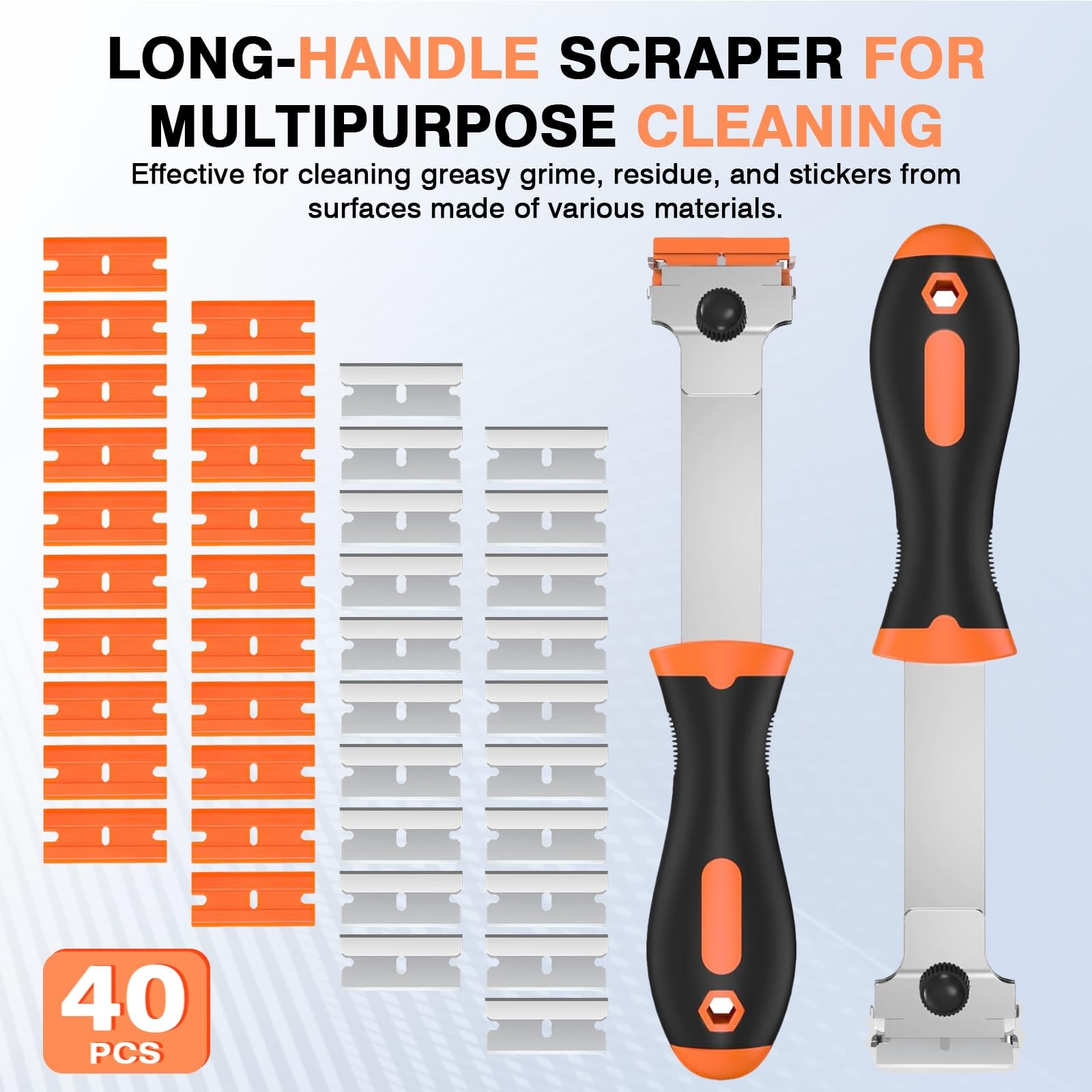 2 Pack Razor Blade Scraper Tool with 20 Metal & 20 2Pack+40Pcs, Orange